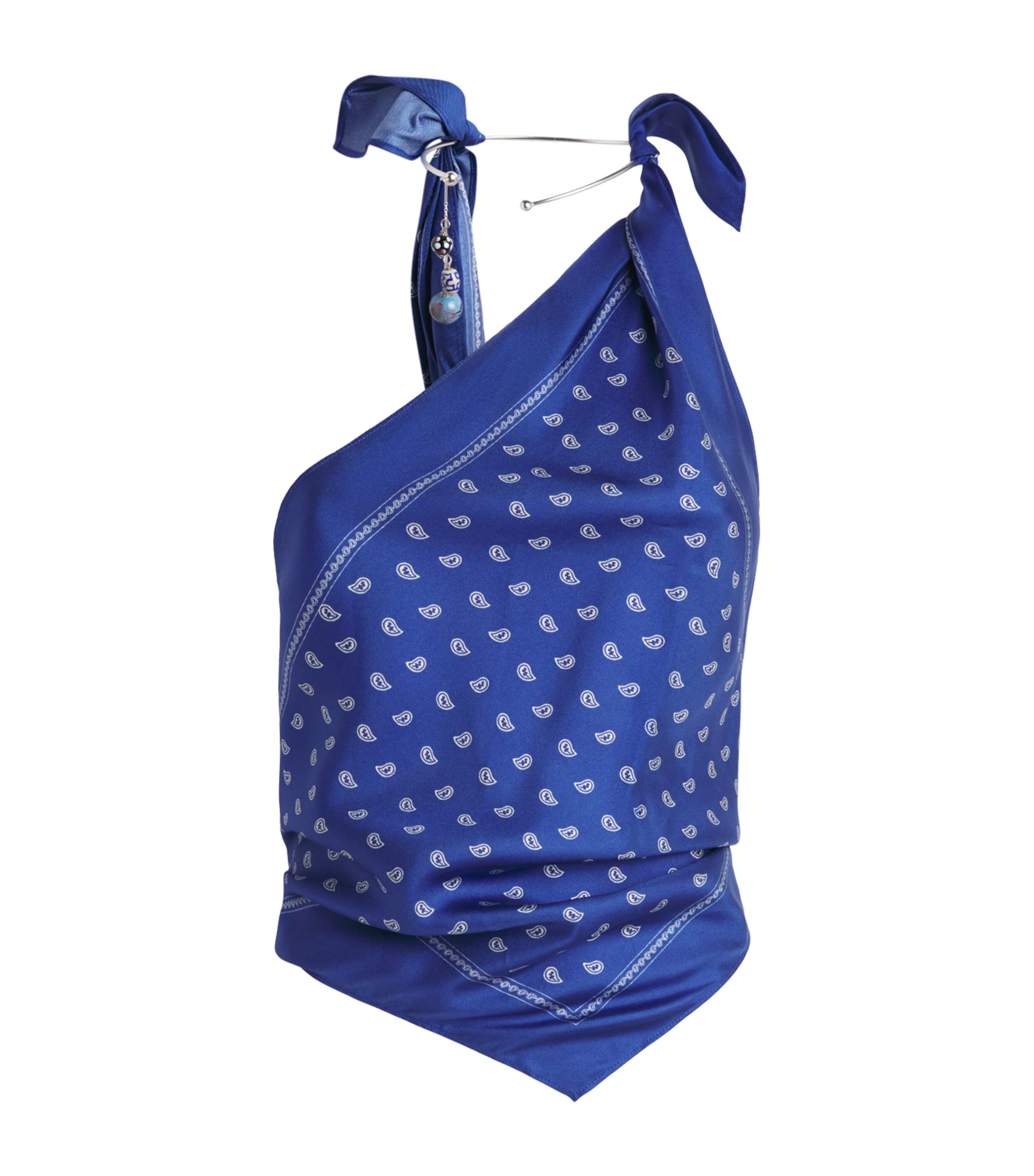 Christopher Esber Womens Silk Bandana Tie Top Indigo Bandana Print Image 1