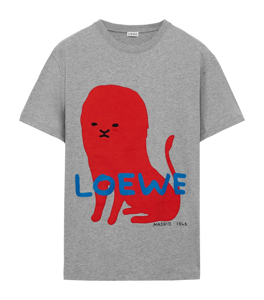 LOEWE Womens Cotton-Blend Printed T-Shirt Grey Melange Image 1