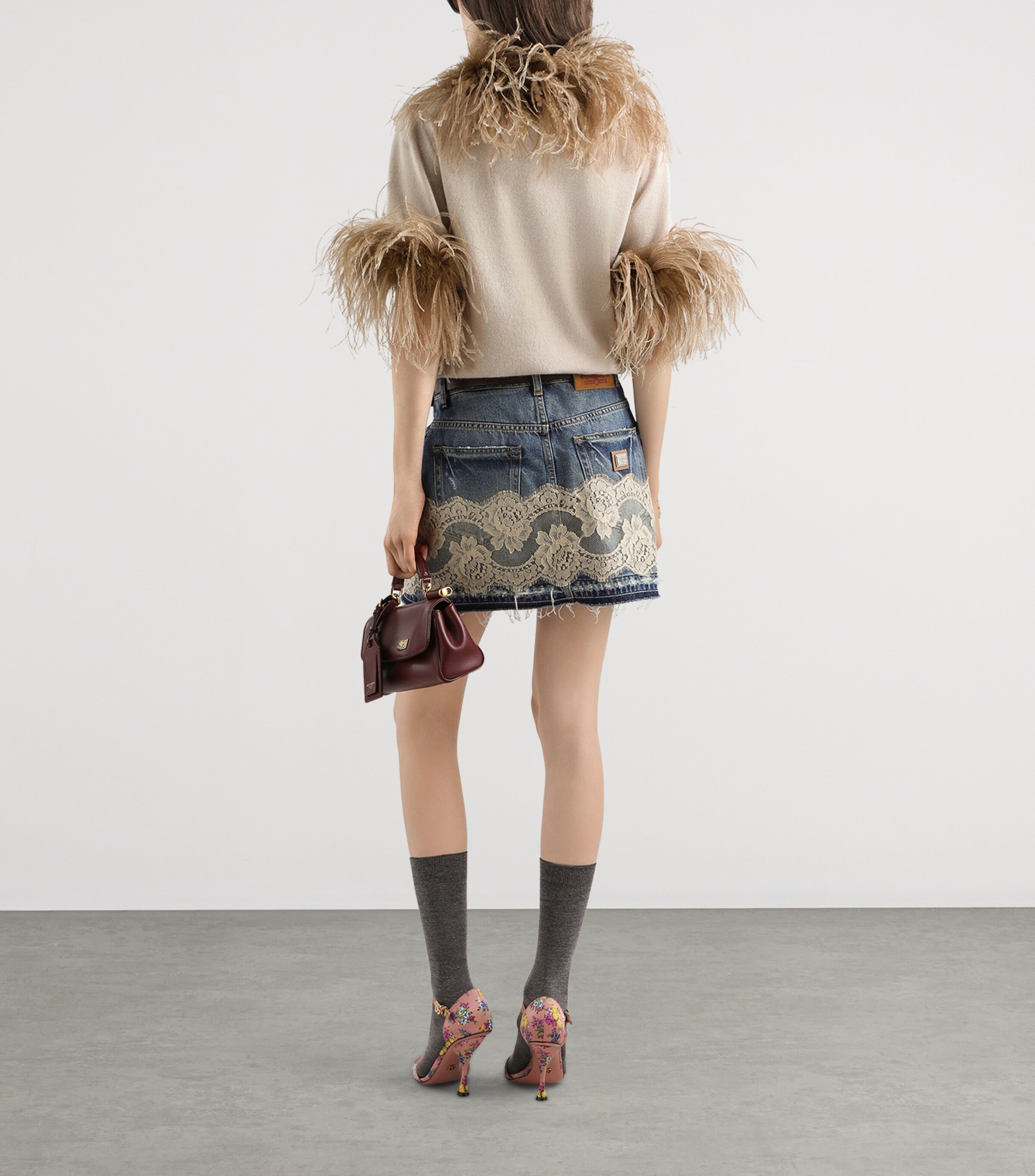 Dolce&Gabbana Womens Cashmere Feather-Trim Sweater Medi Image 3