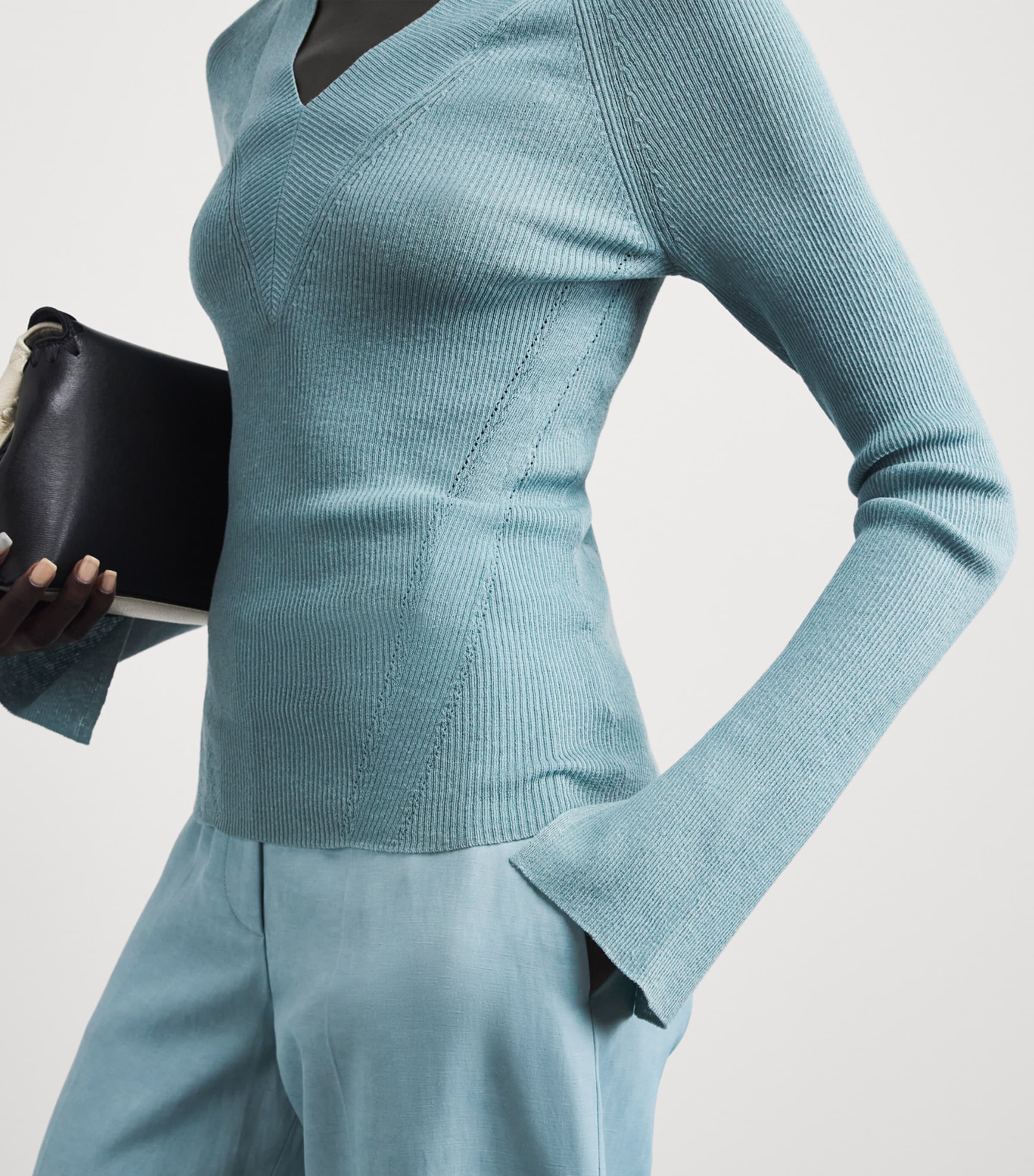 Joseph Womens Rib-Knit Harti Sweater Chambray Image 3