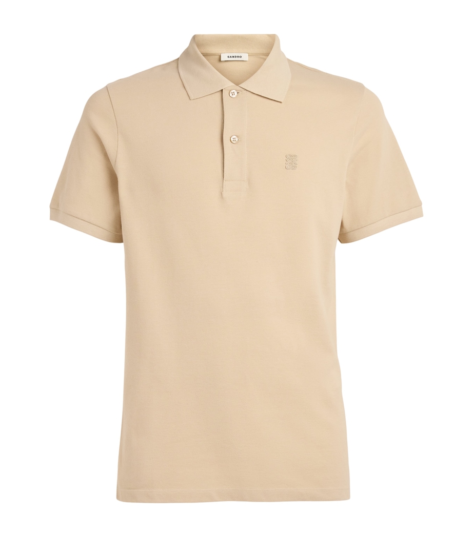 Sandro Paris Mens Cotton 4S Patch Polo Shirt Beige Image 1