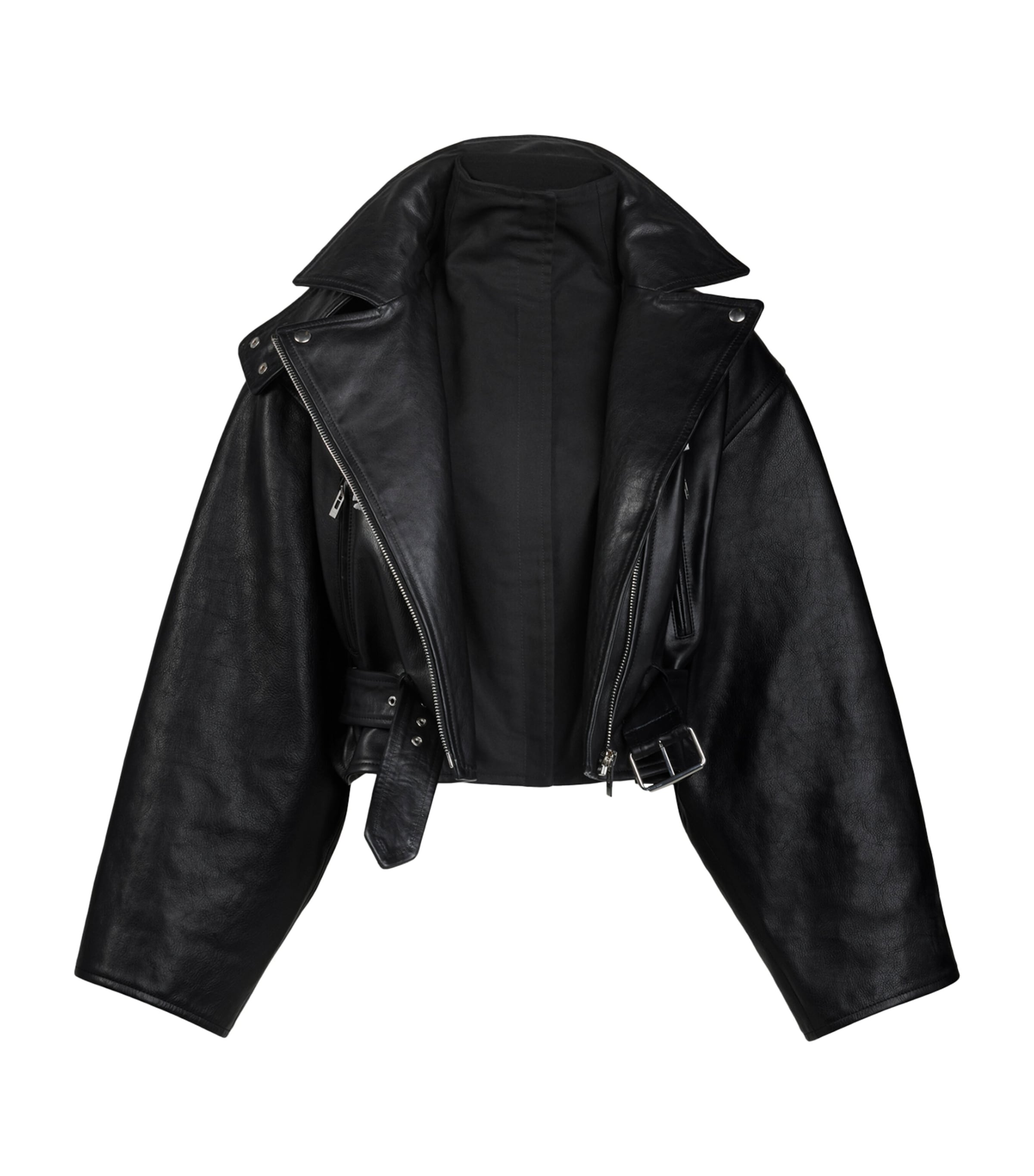 Alaïa Womens Leather Cropped Biker Jacket Noir Alaia Image 3