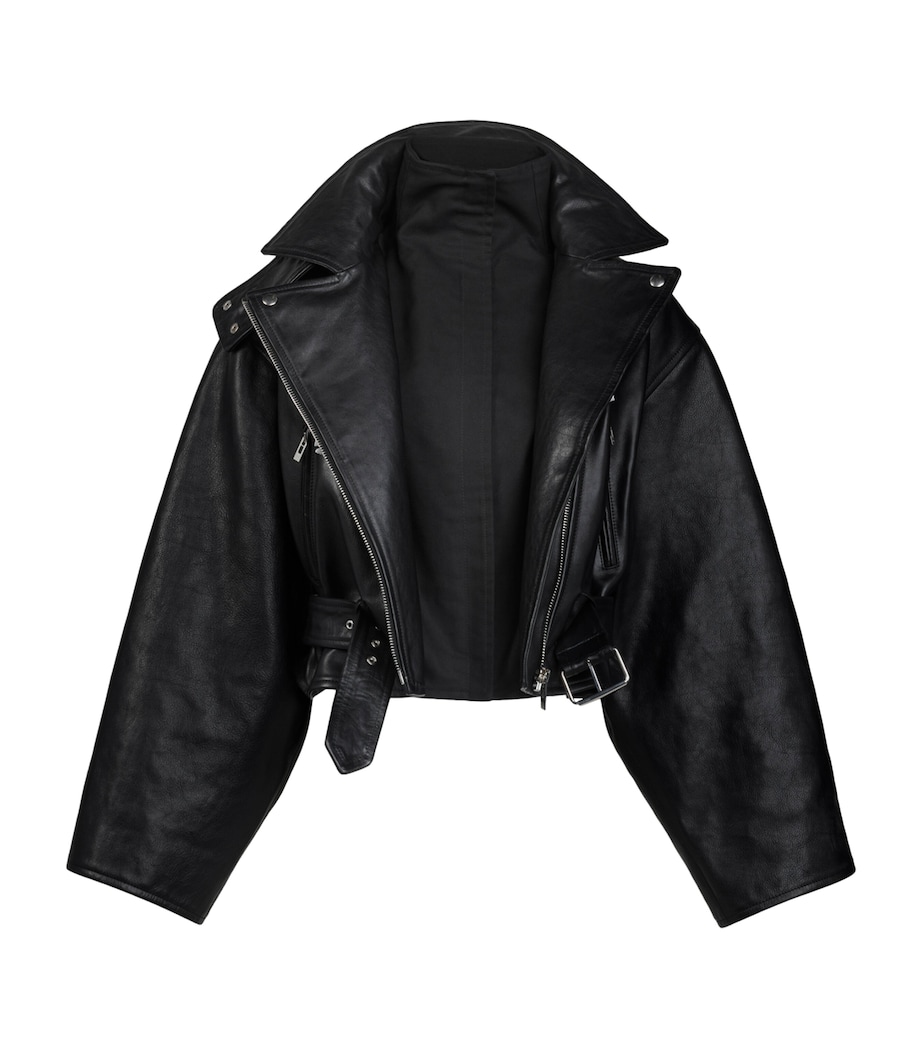 Alaïa Womens Leather Cropped Biker Jacket Noir Alaia Image 3
