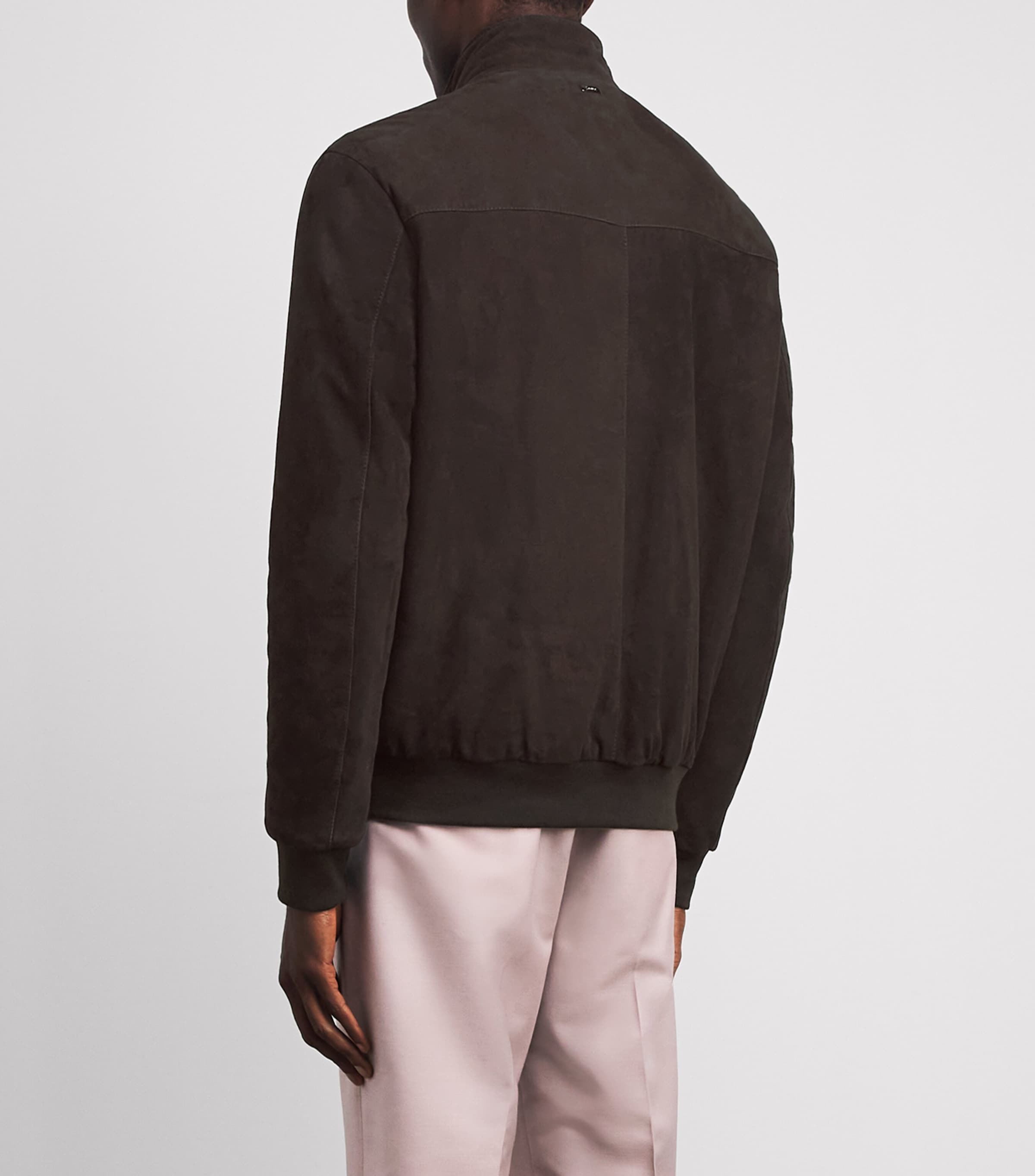 Herno Mens Suede Bomber Jacket Marrone Scuro Image 5