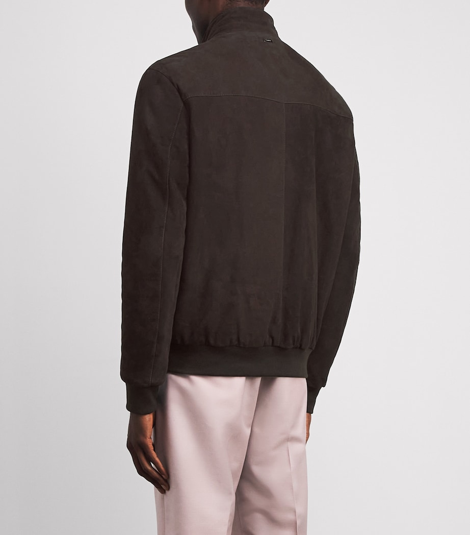 Herno Mens Suede Bomber Jacket Marrone Scuro Image 5