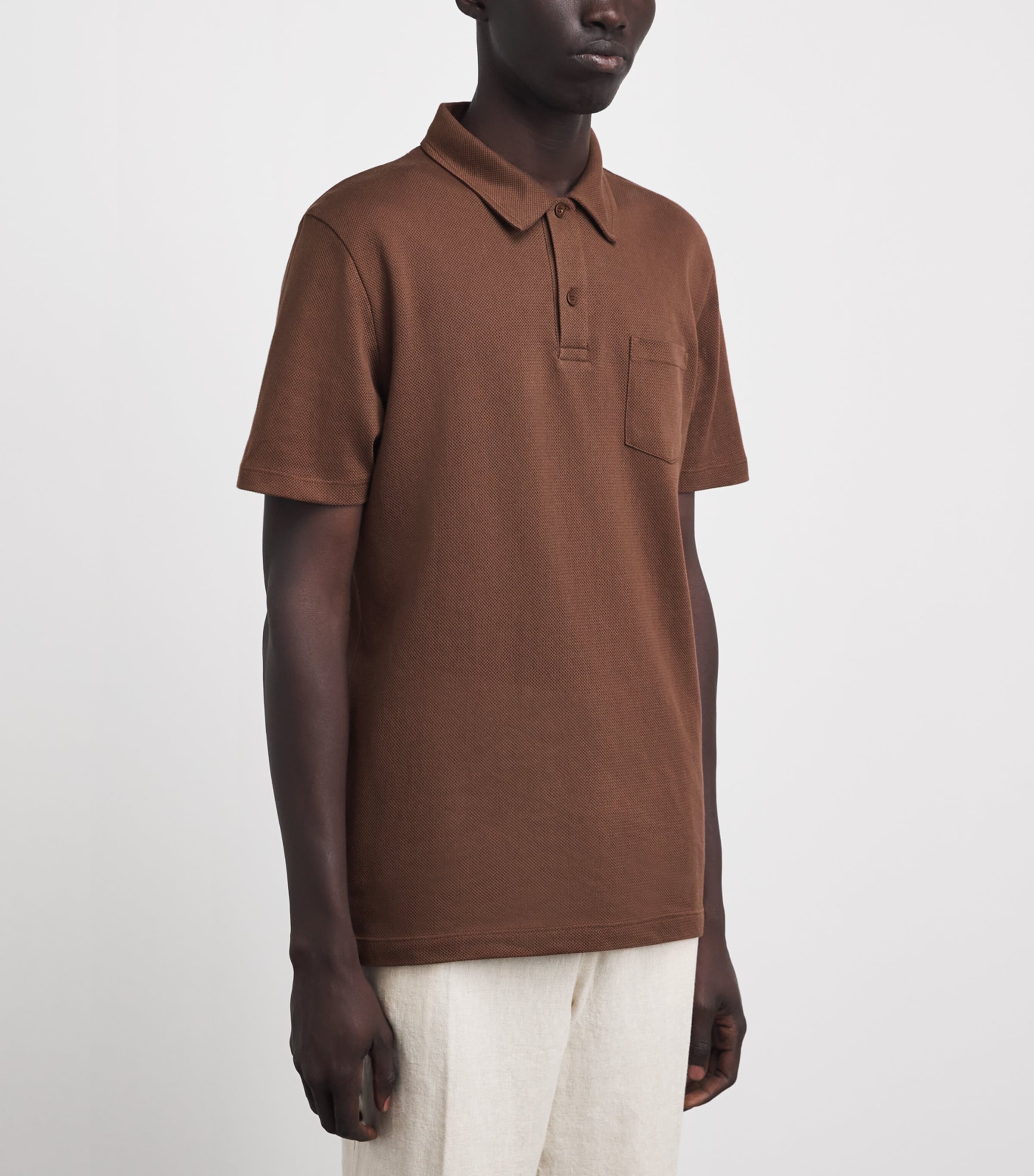 Sunspel Mens Supima Cotton Riviera Polo Shirt Chesnut Image 4