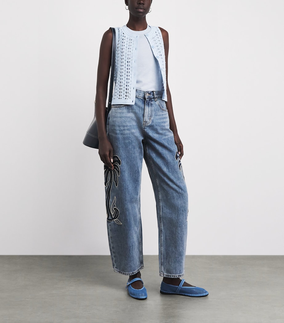 Sandro Paris Womens Embroidered Barrel Jeans Blue Jean Image 2