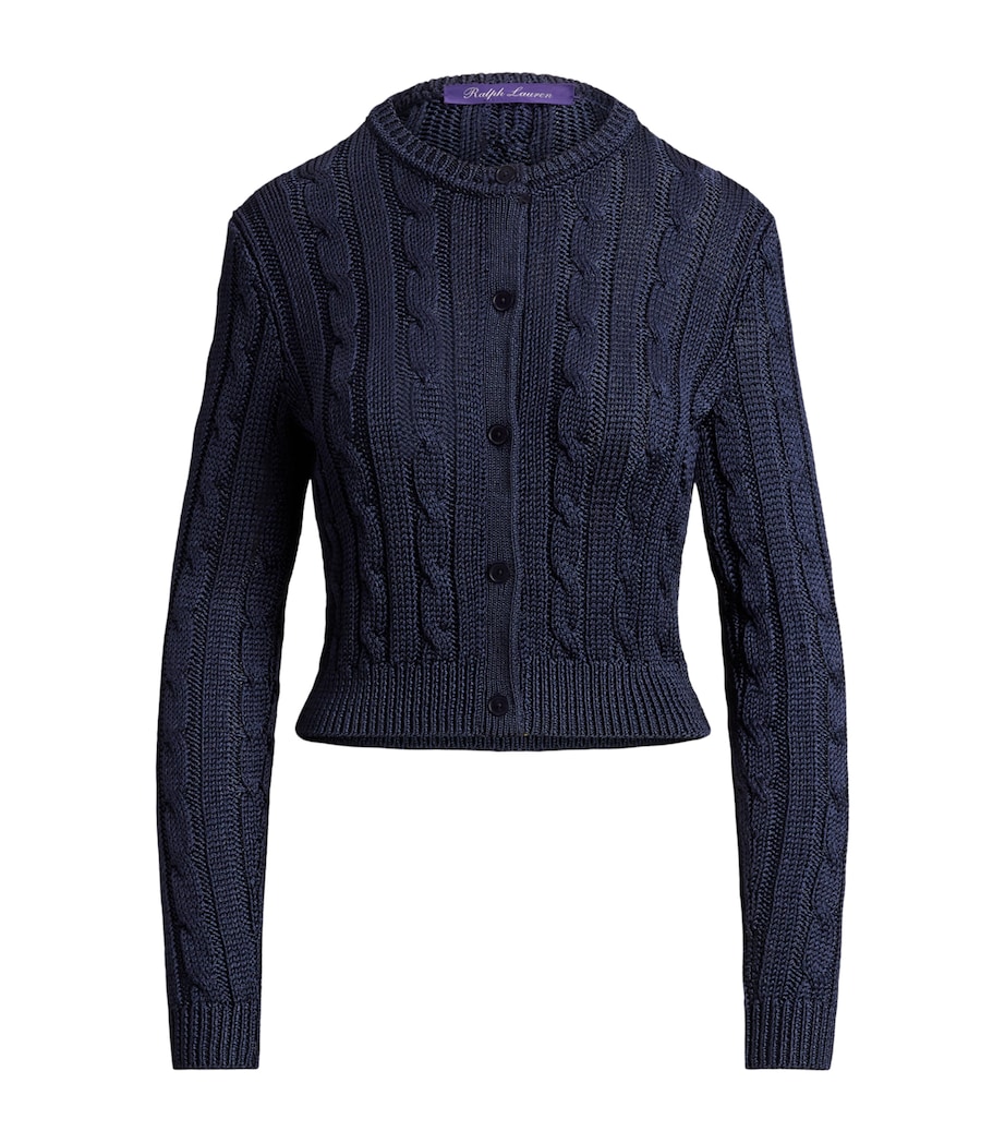 Silk Cable-Knit Cropped Cardigan NAVY-410 Image 1