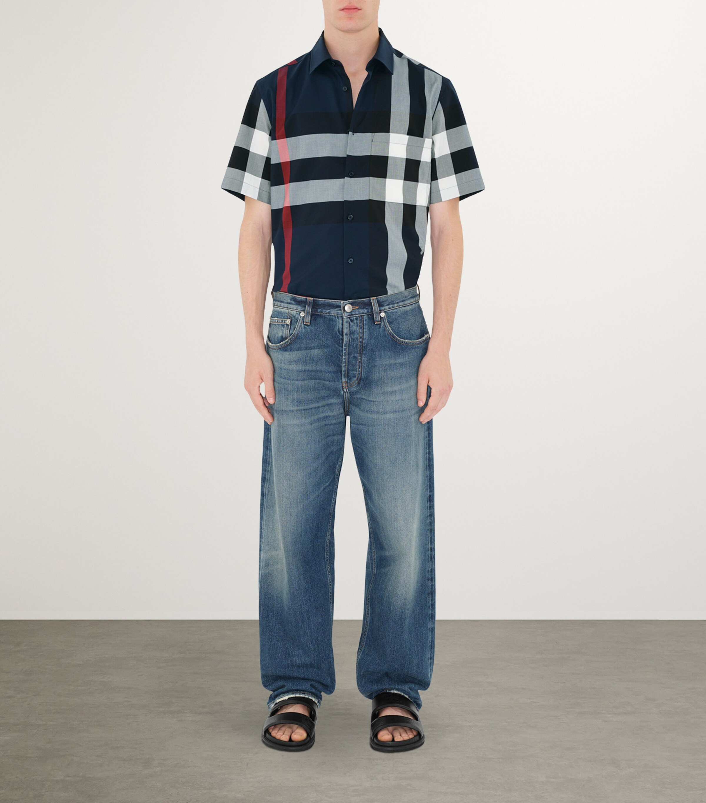 Cotton Enlarged-Check Short-Sleeve Shirt NAVY IP CHECK Image 3