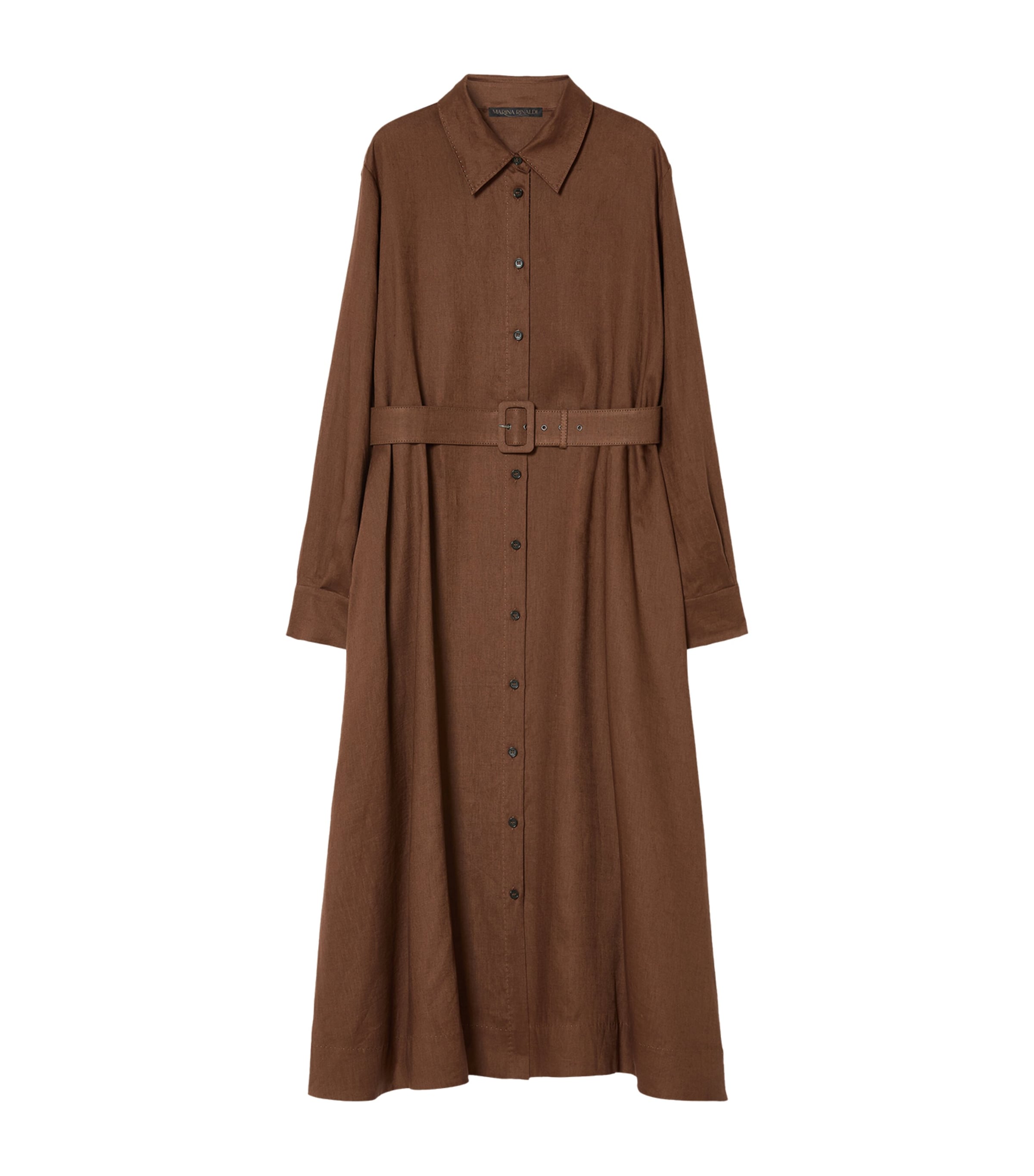 Marina Rinaldi Womens Linen Belted Midi Shirt Dress Cocoa Image 1