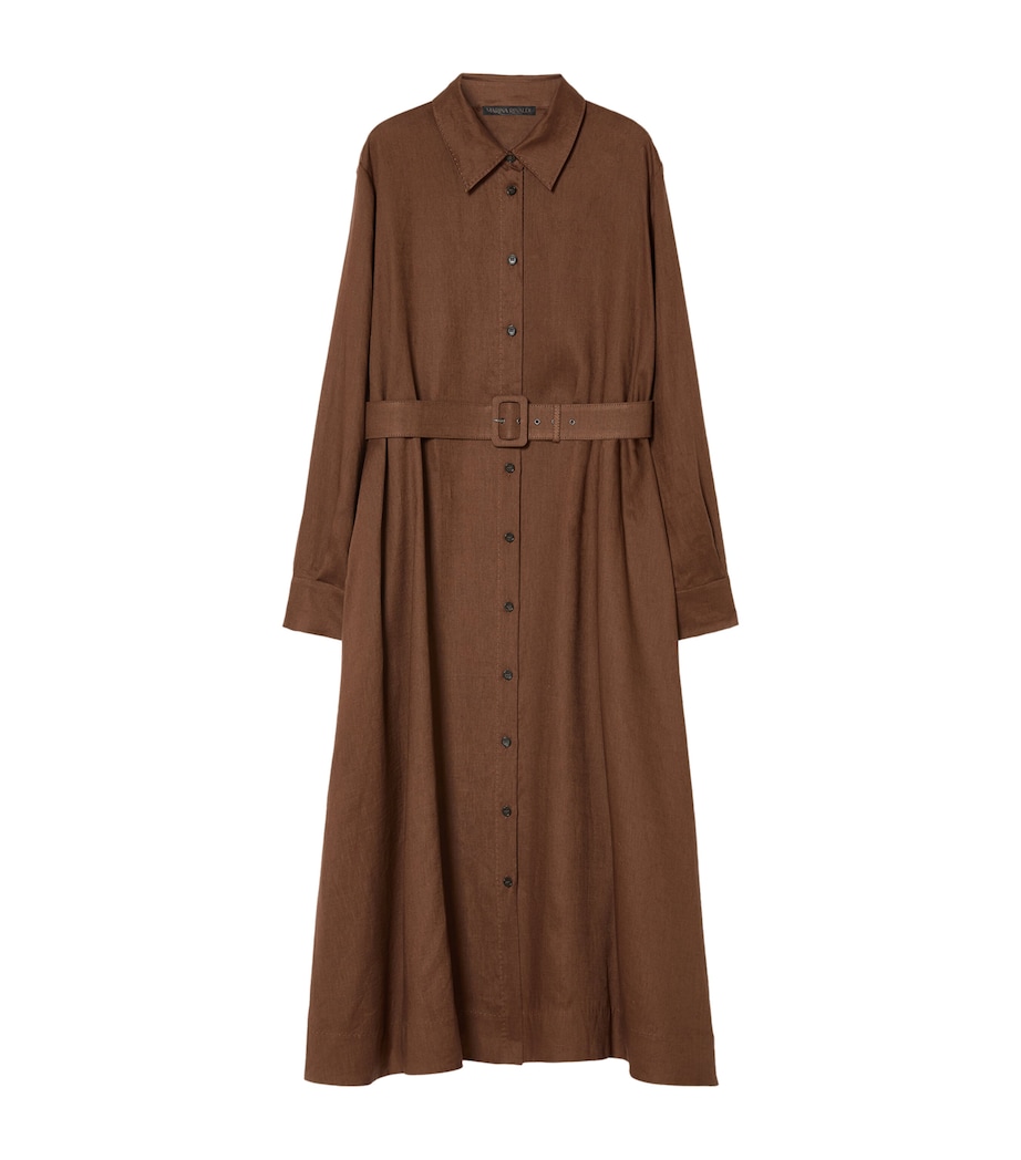 Marina Rinaldi Womens Linen Belted Midi Shirt Dress Cocoa Image 1