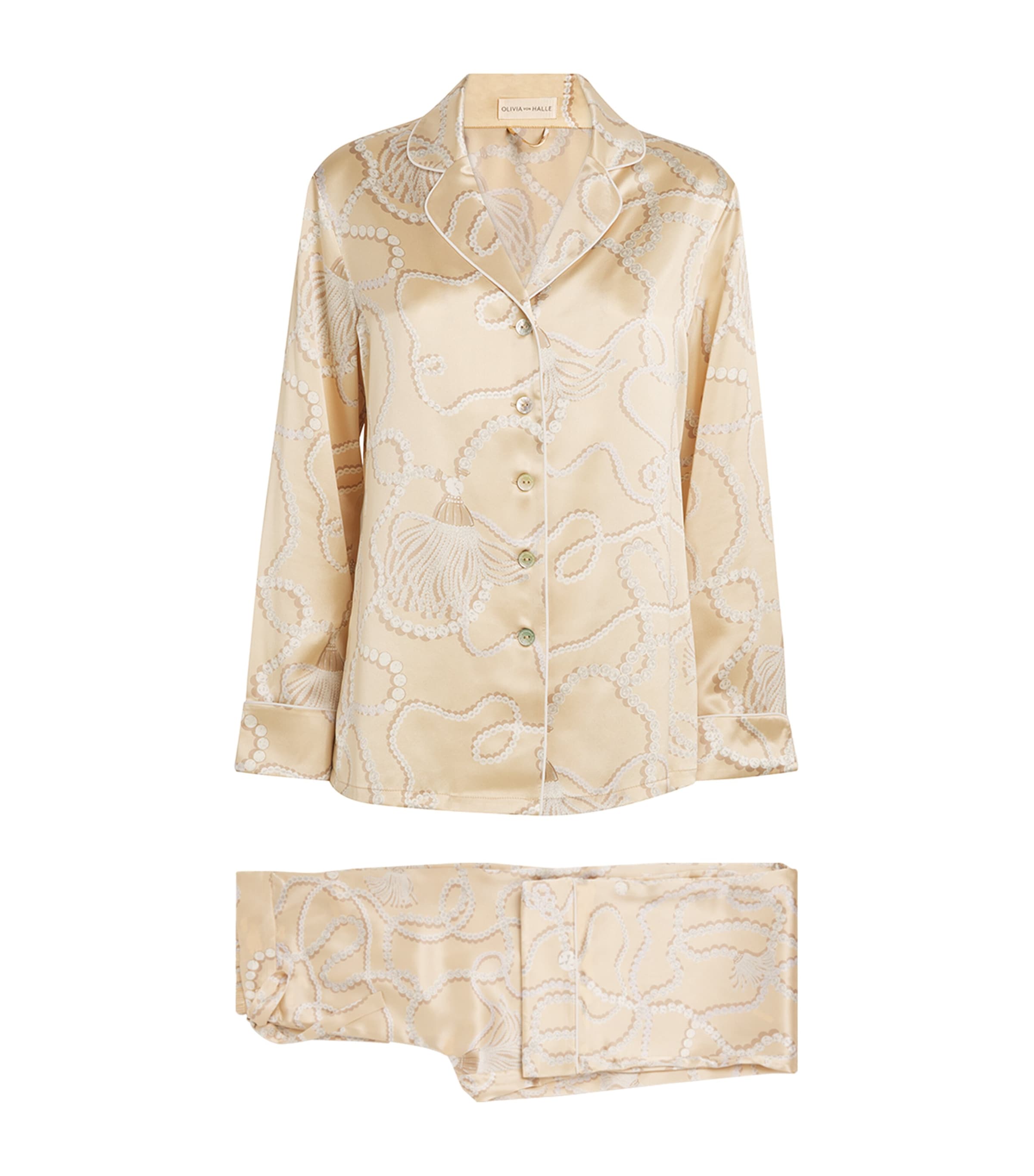 Olivia Von Halle Silk Pearl Print Lila Pyjama Set In Pink
