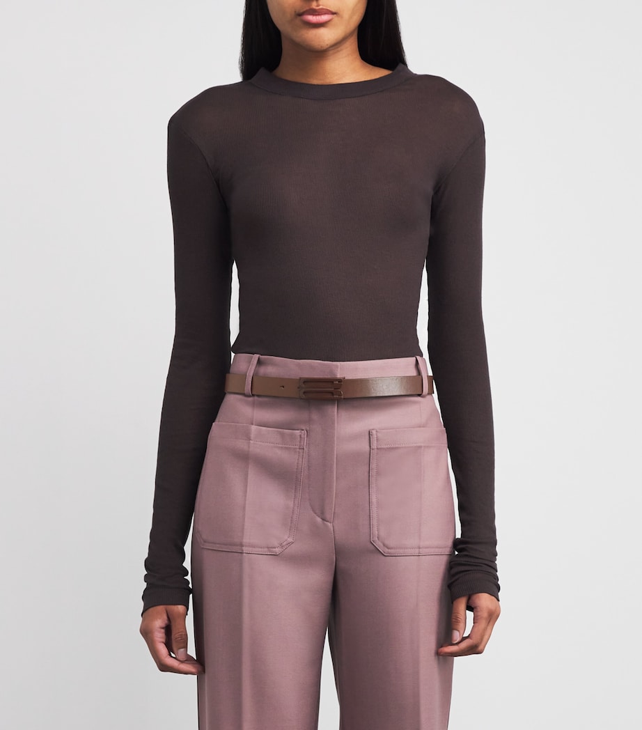 Leather B-Buckle Belt DARK BROWN Image 3