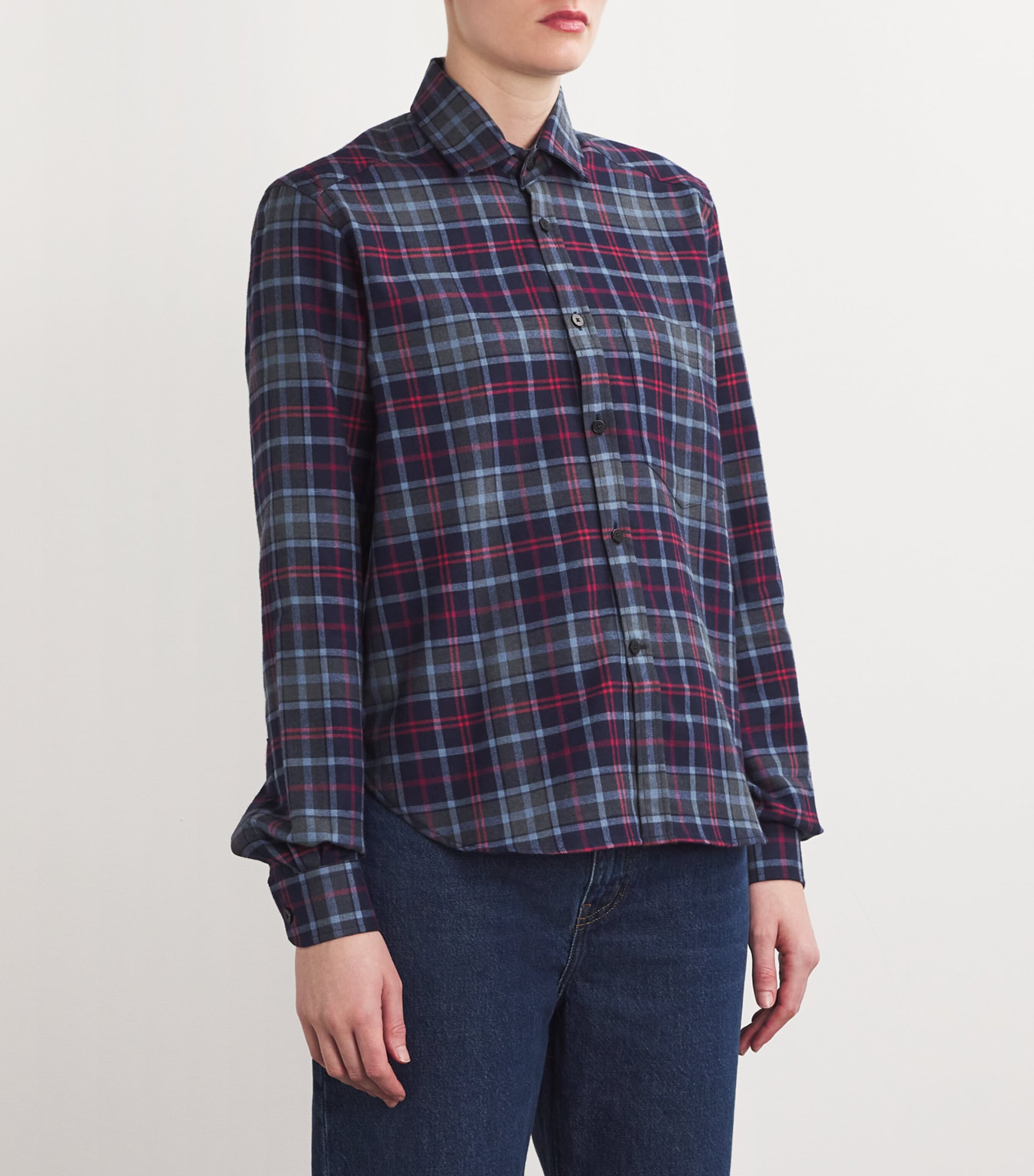 With Nothing Underneath Womens Cotton-Wool Plaid The Classic Shirt Blue & Red Plaid Image 3