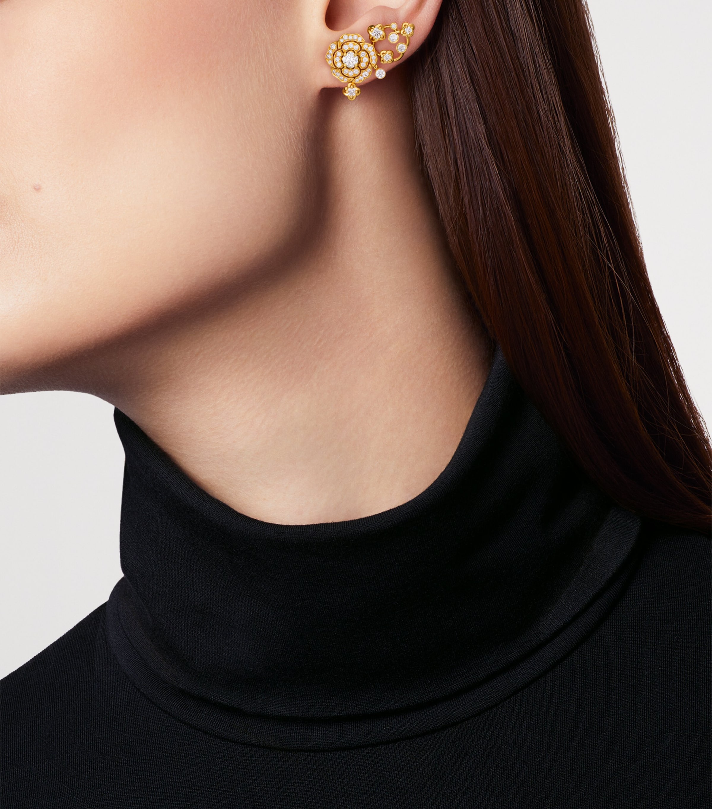 Yellow Gold and Diamonds Bouton de Camélia Crawling Earrings YELLOW Image 2