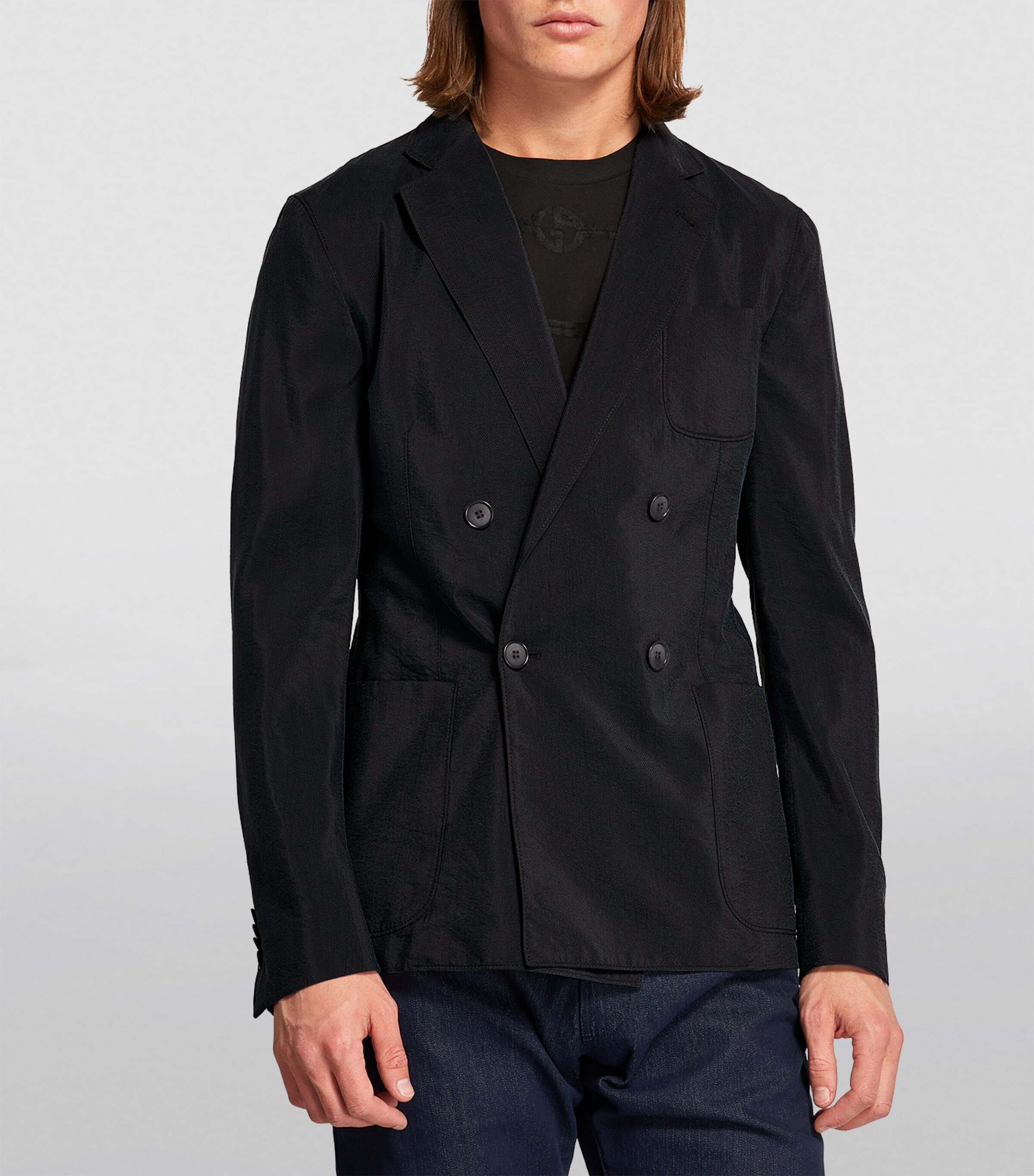Giorgio Armani Silk-Blend Double-Breasted Blazer | Harrods HK