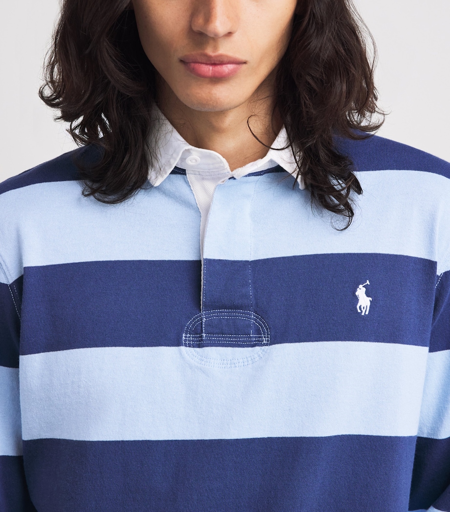 Polo Ralph Lauren Mens Cotton Stripe Rugby Shirt Light Nvy/offce Blue Image 3