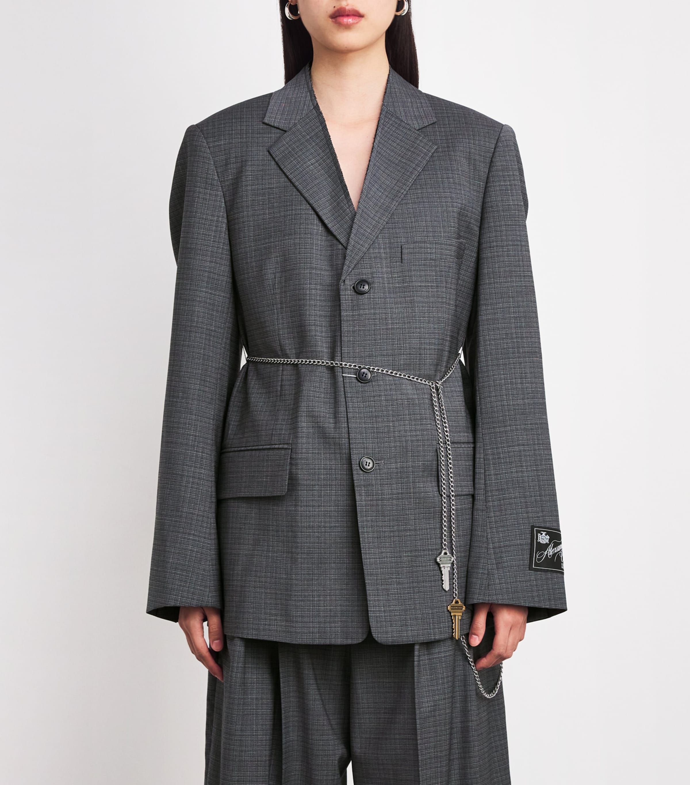 Wool-Blend Chain-Detail Blazer 085 DARK GREYMELANGE Image 3