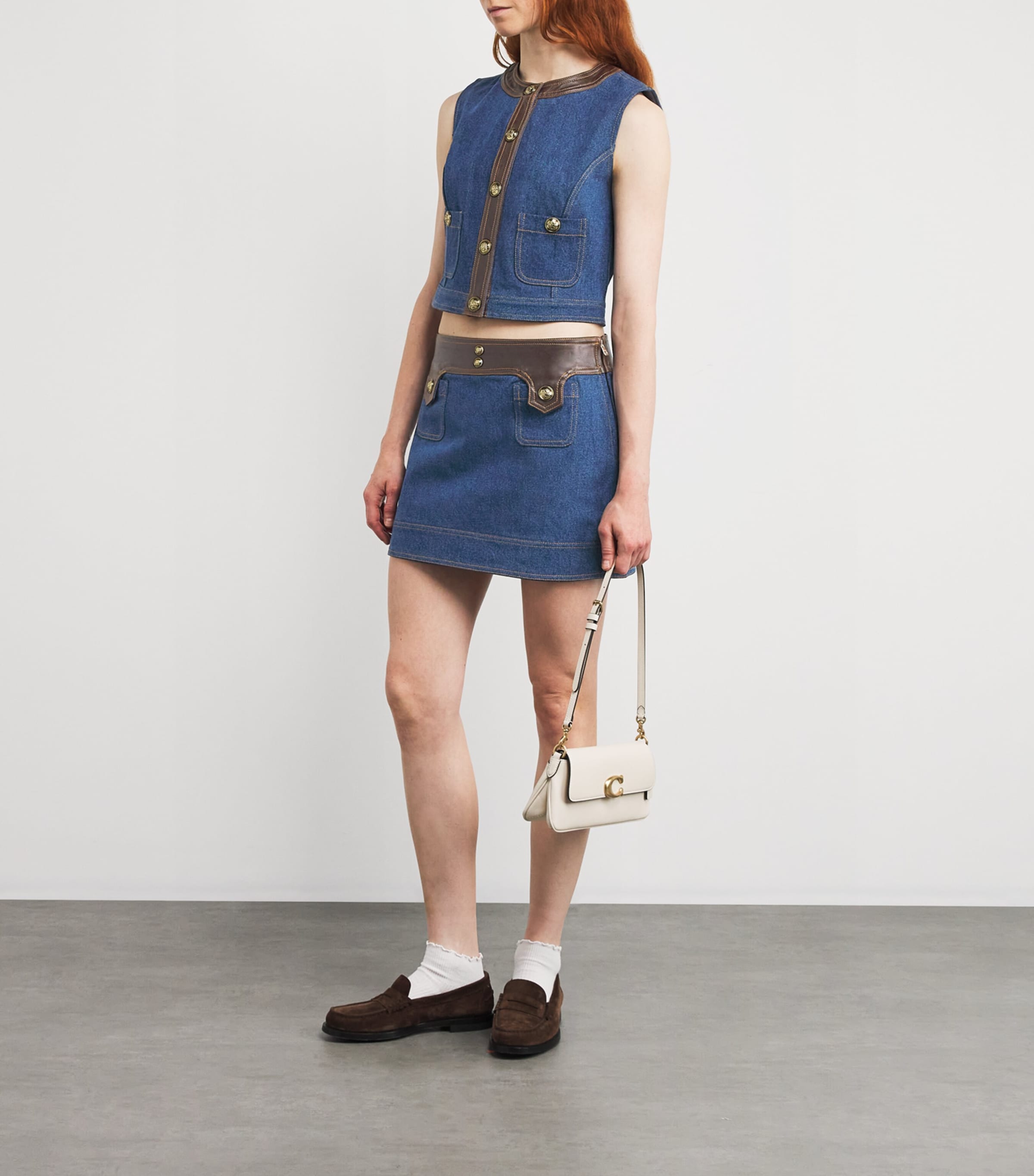 Denim Contrast-Trim Skirt DARK BLUE Image 2