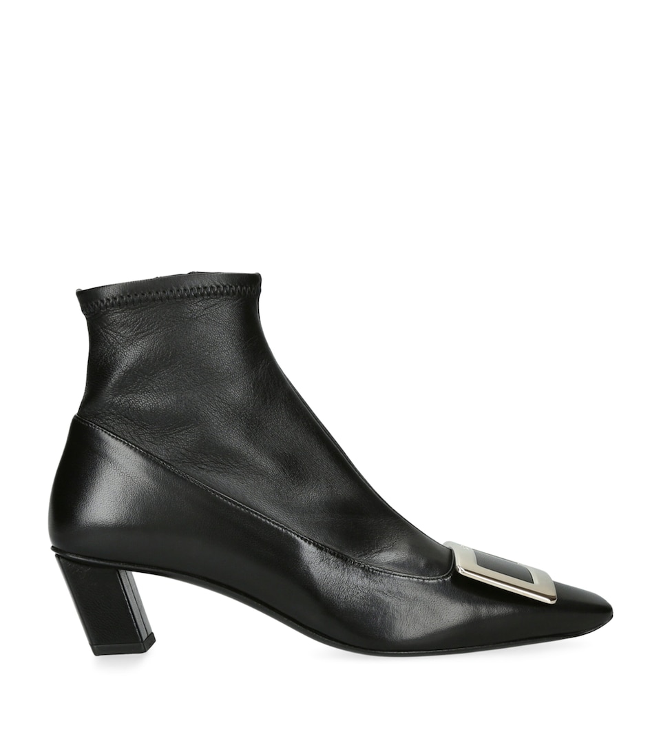Roger Vivier Leather Stretch Belle Vivier Ankle Boots 45 Black