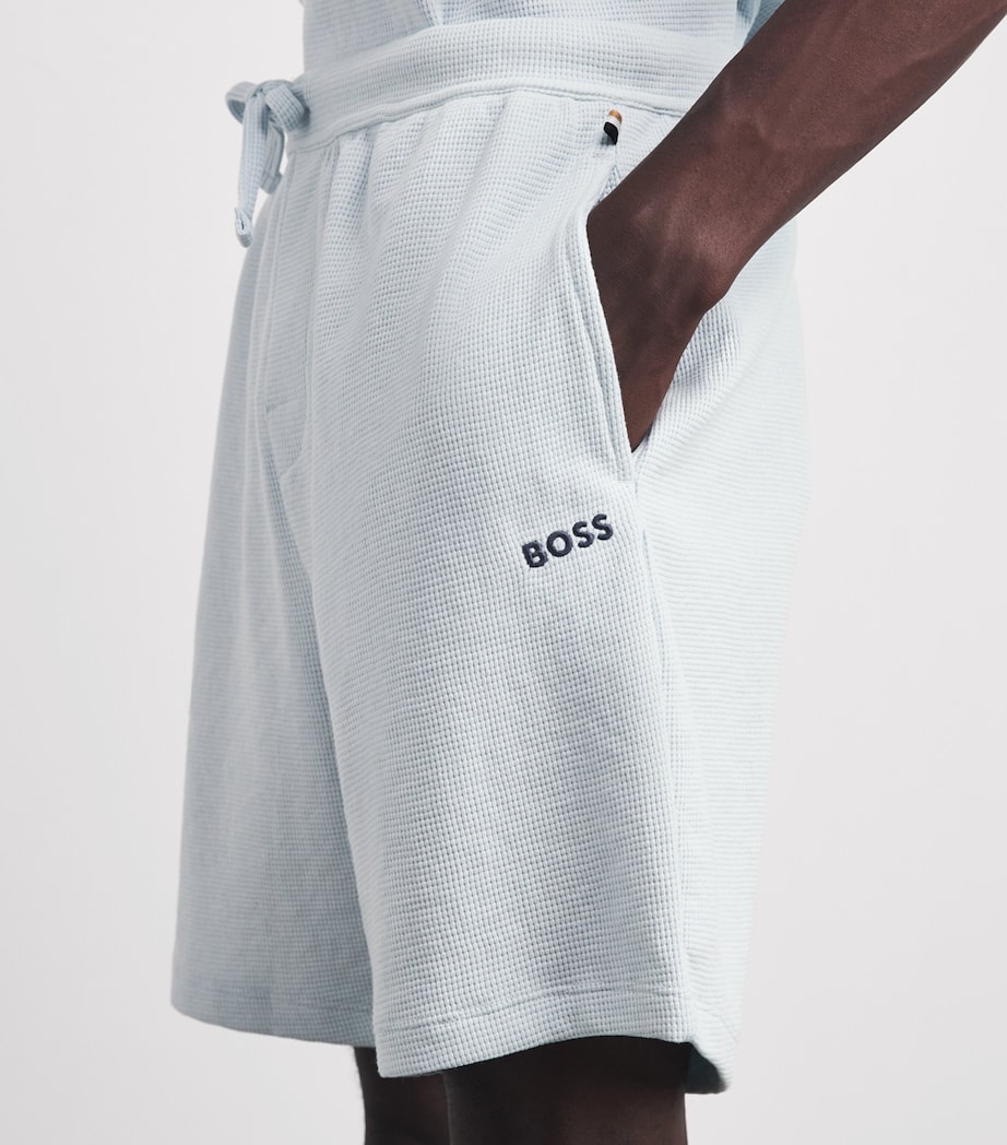 BOSS Mens Waffle-Knit Logo Shorts Open Blue Image 3