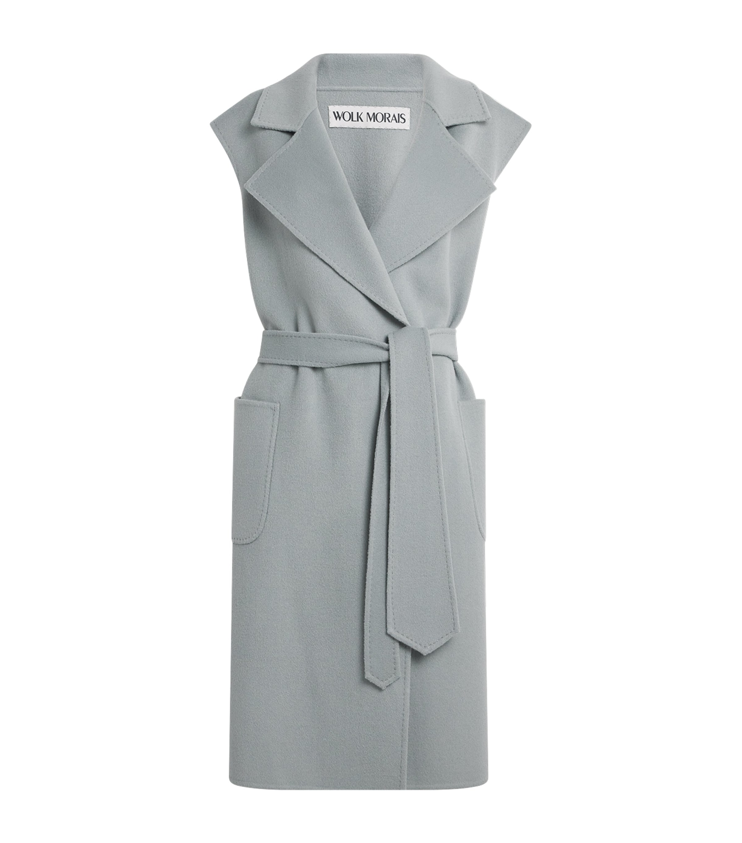 Wolk Morais Cashmere Sleeveless On Set Wrap Coat In Grey