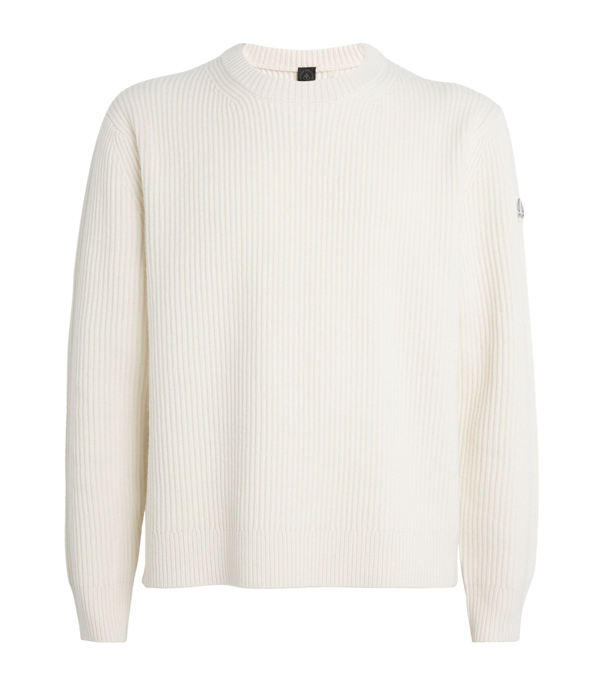 Moose Knuckles Wool-blend Ribbed Sweater In White