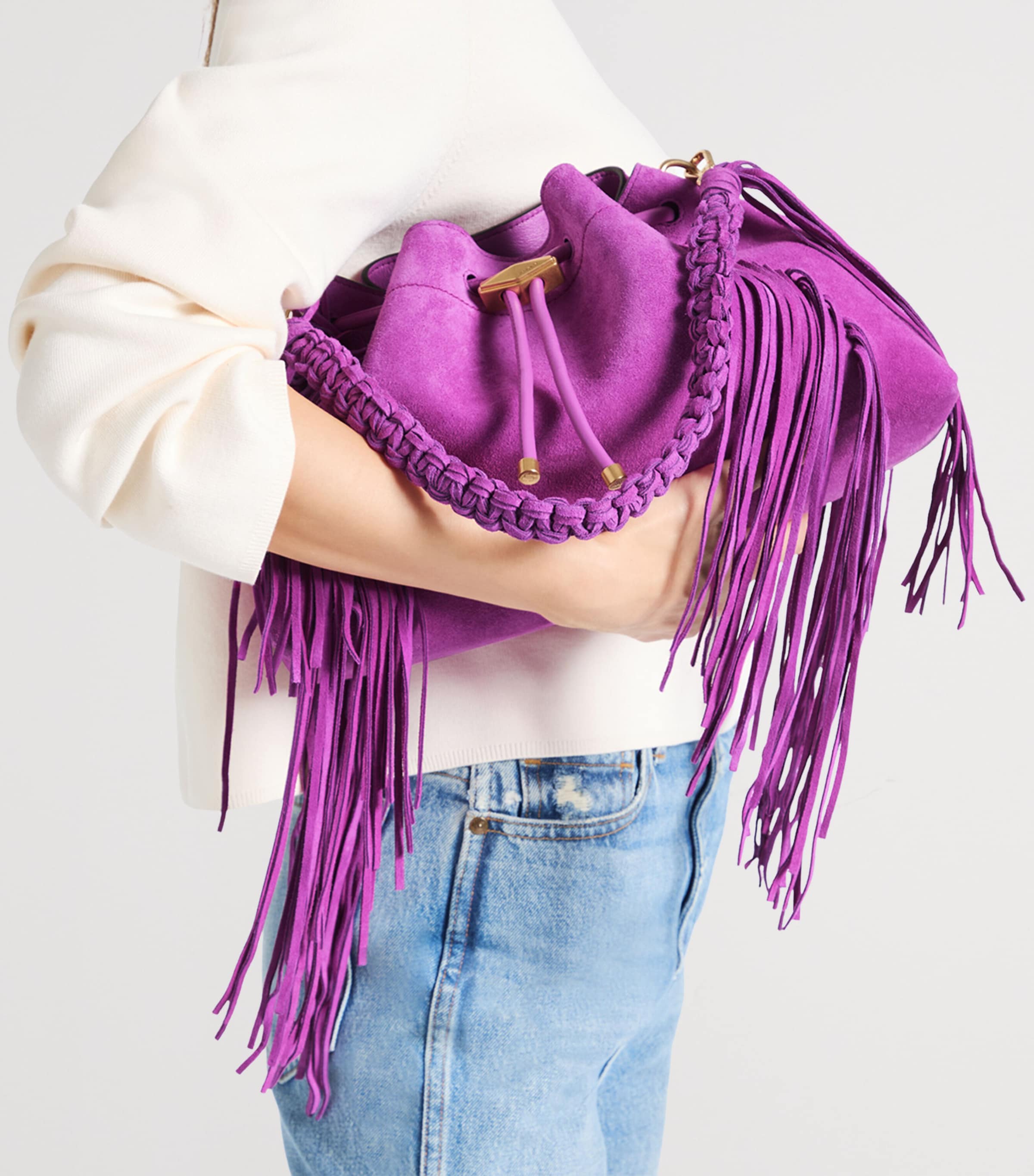 Jimmy Choo Medium Cinch Suede Bucket Bag Violet Orchid/violet Image 2