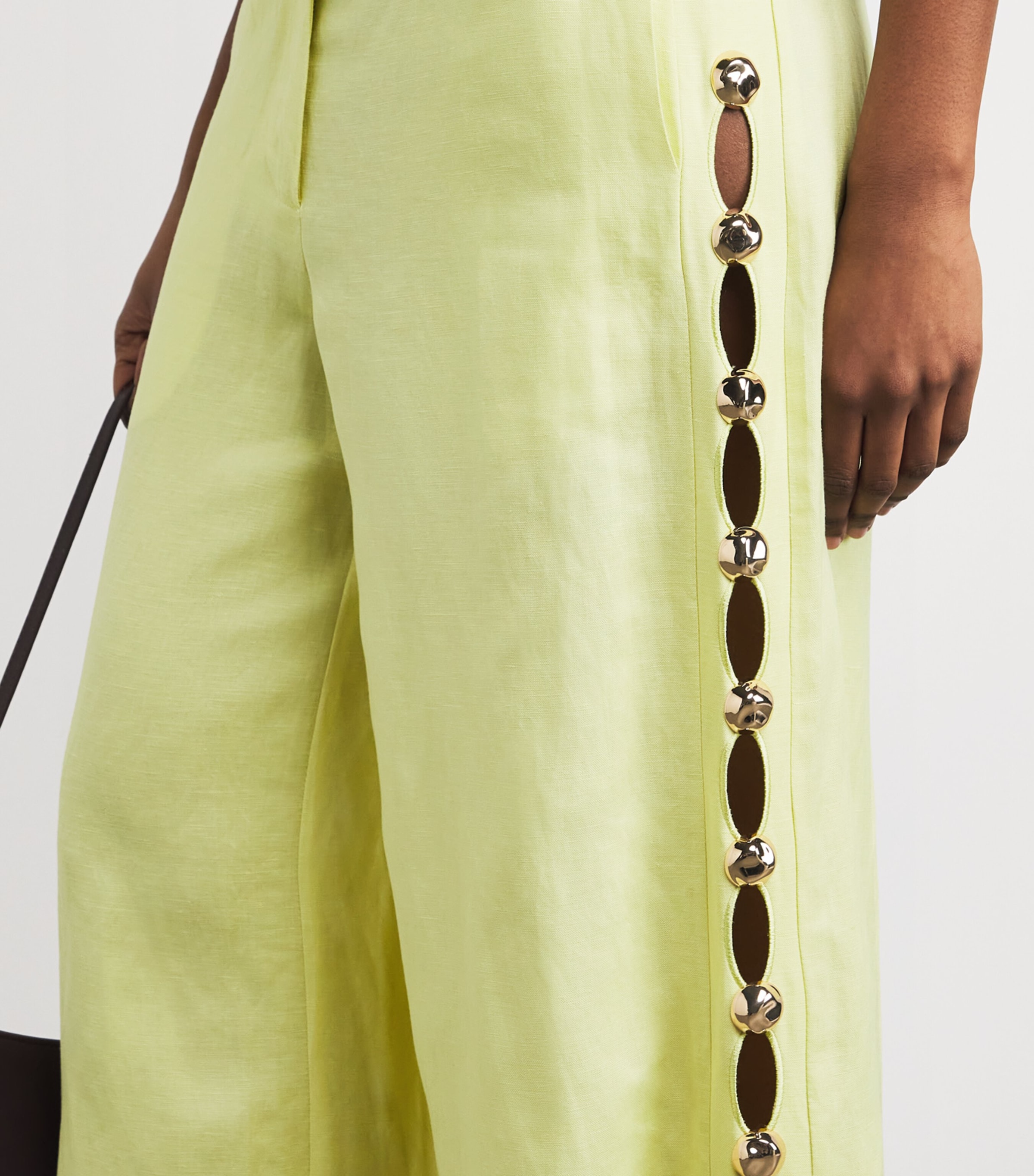 Linen-Blend Studded Trousers CELADON Image 5