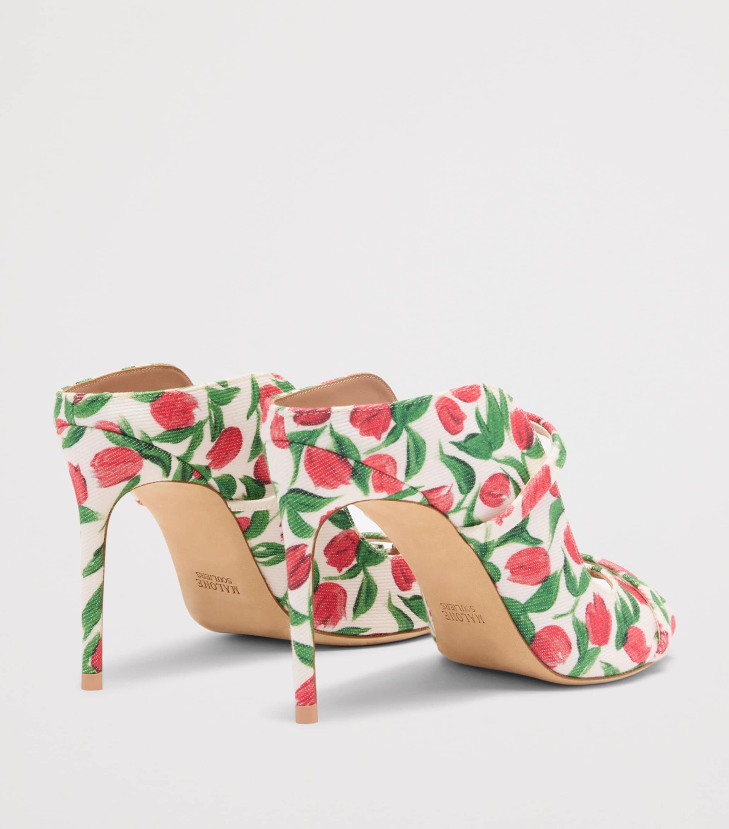 Malone Souliers Canvas Tulip Print Noah Heeled Sandals 90 Red Image 4