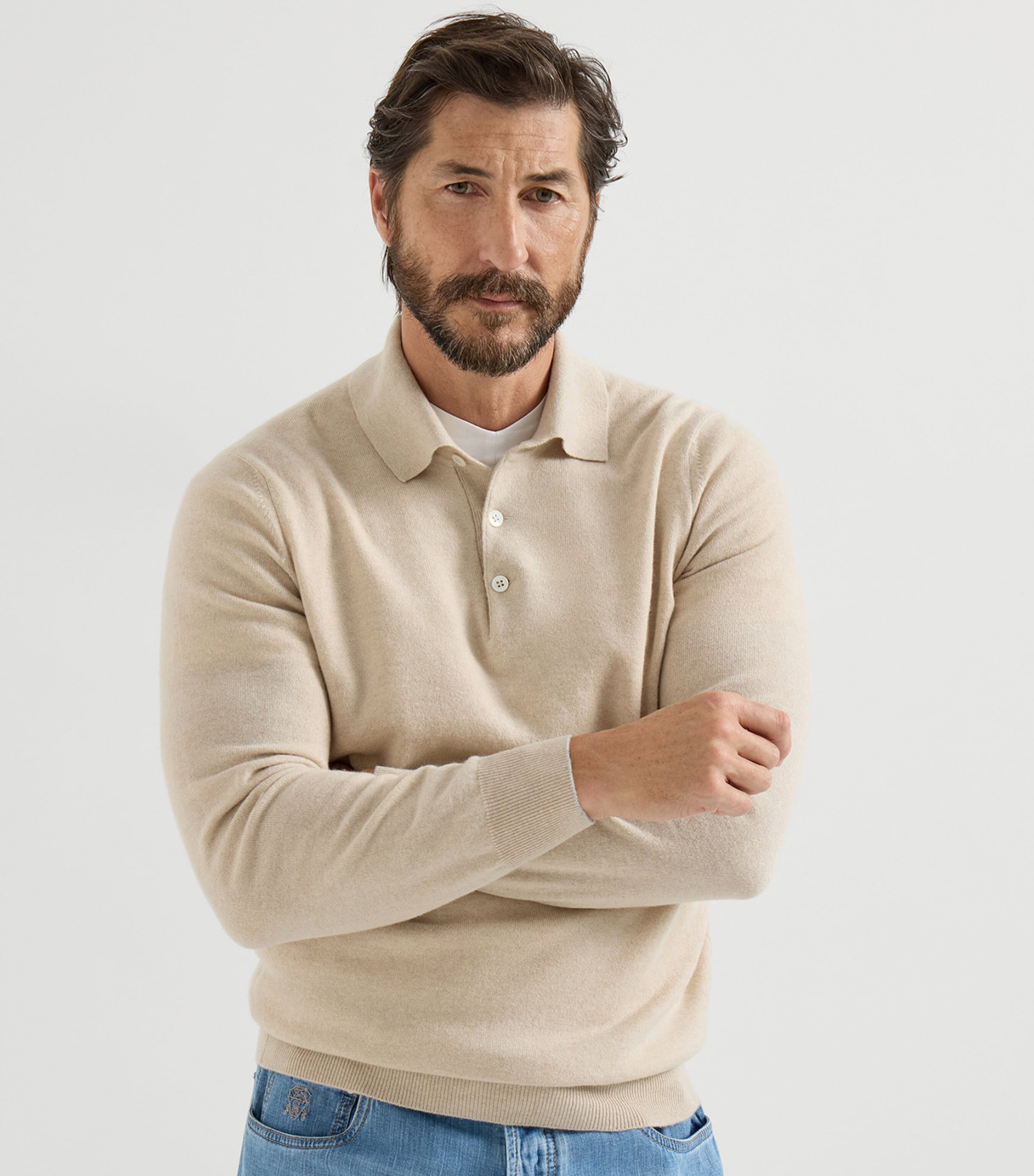 Brunello Cucinelli Mens Cashmere Polo Sweater Image 3