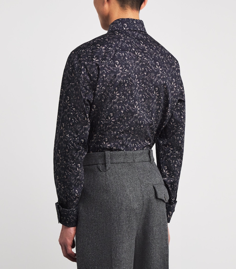 Cotton Twill Floral Print Contemporary Fit Shirt 38DARK BROWN Image 4