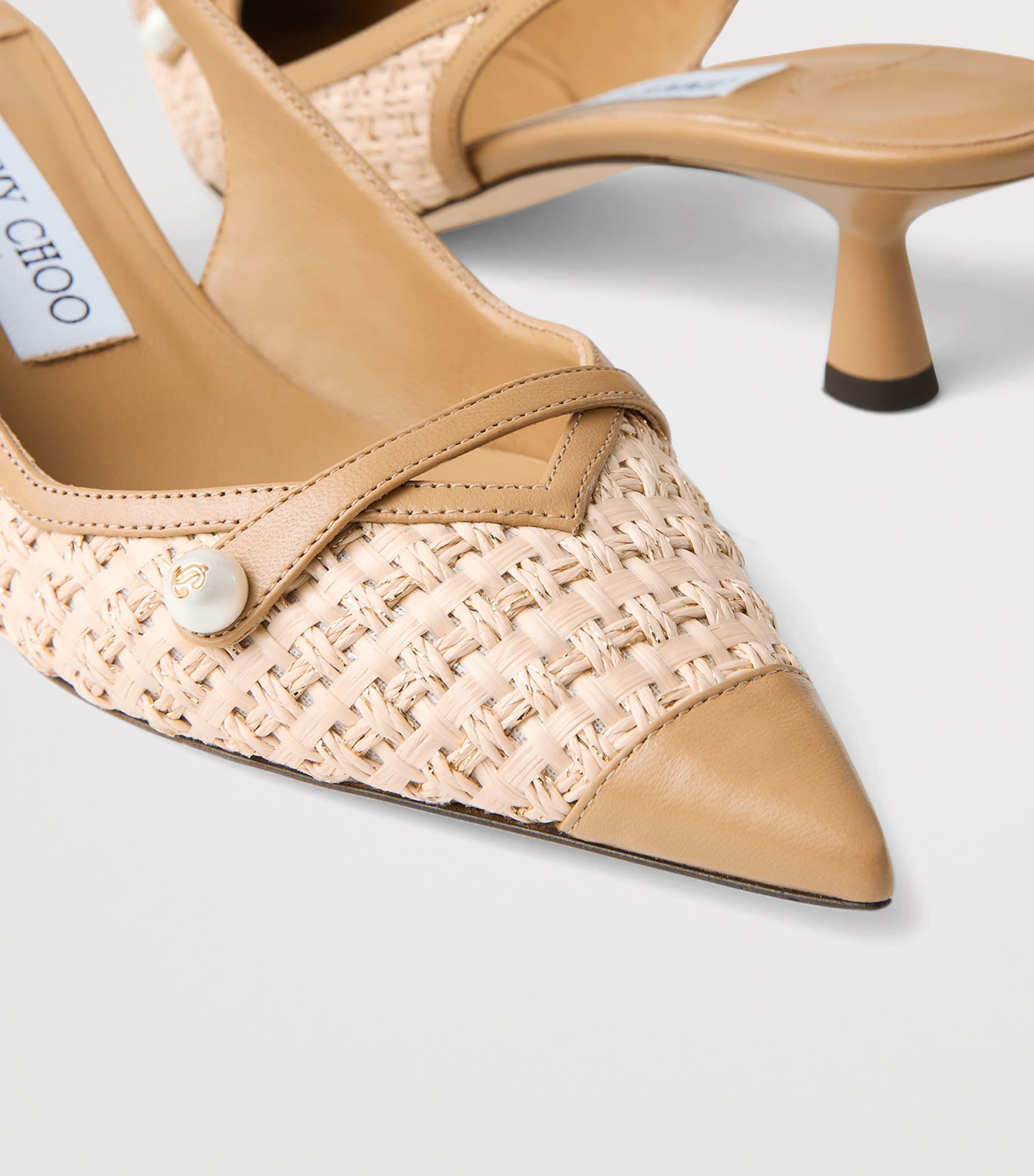 Amita 45 Leather-Trim Raffia Slingback Pumps CAPPUCCINO/NATURAL Image 3