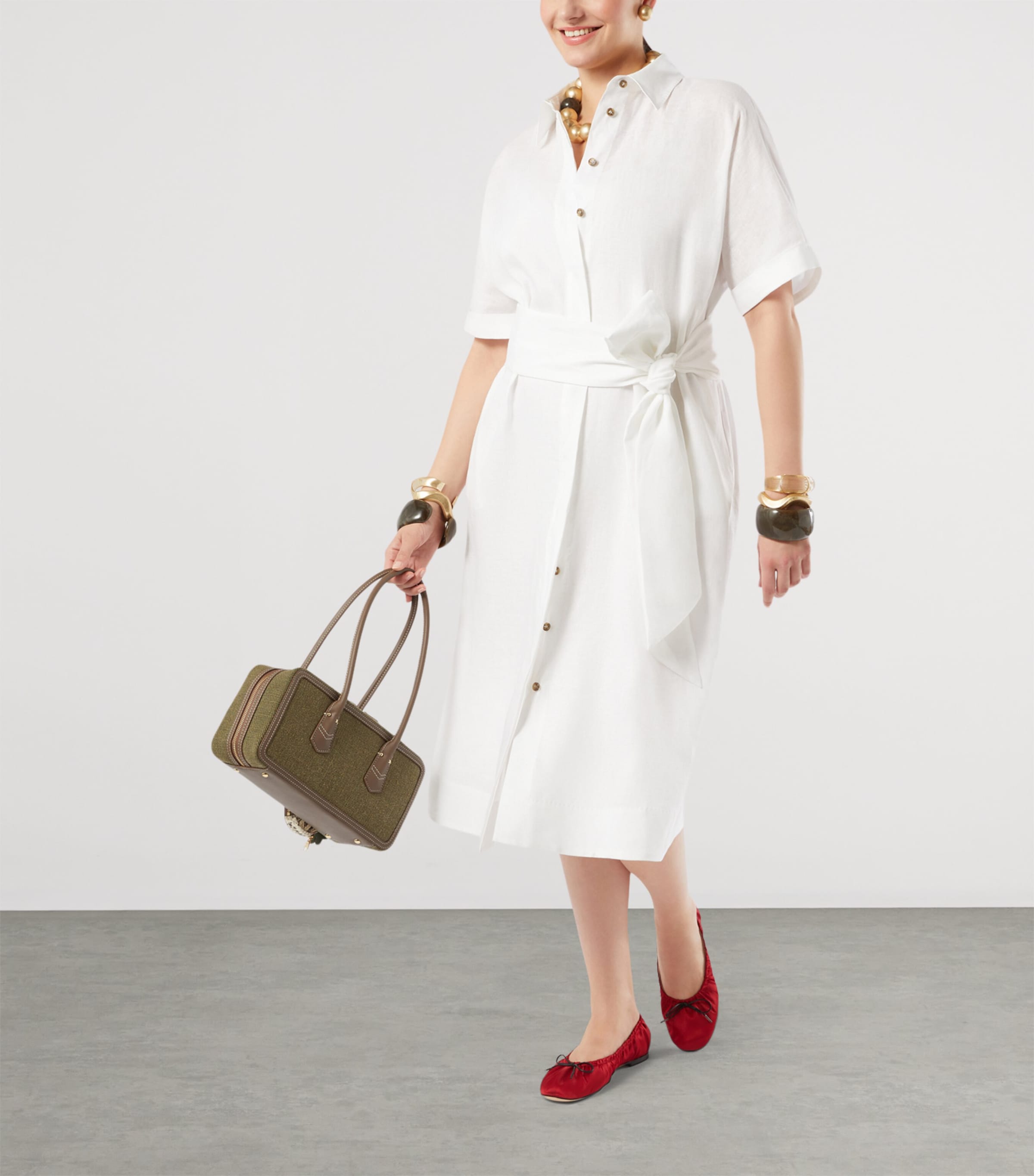 chinese dress ladies Puff Sleeve Linen Midi Dress | Button-Up Summer Dress main image 1