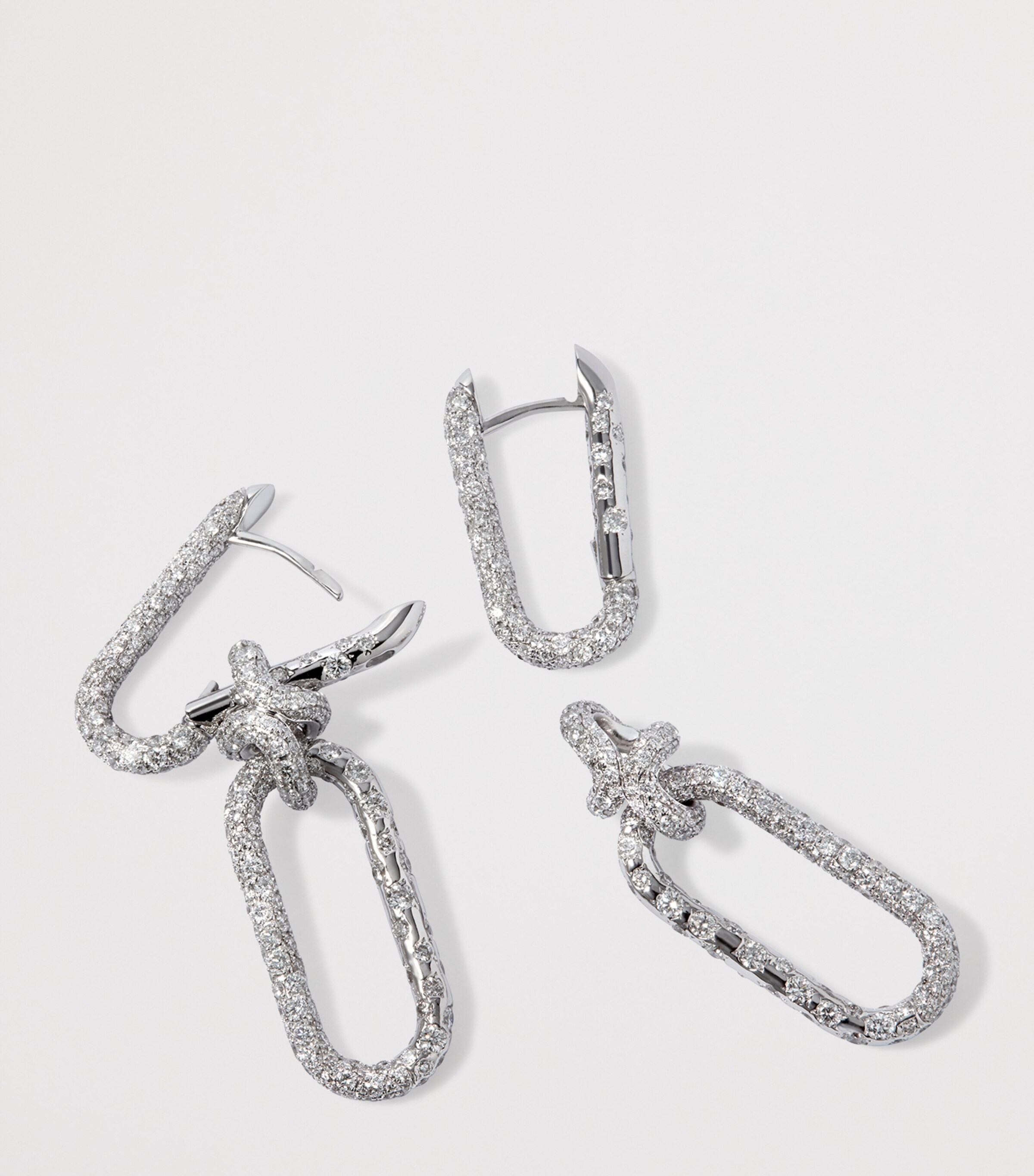 White Gold and Diamond Knuckle Dust Double Hoop Earrings WHITE GOLD Image 3