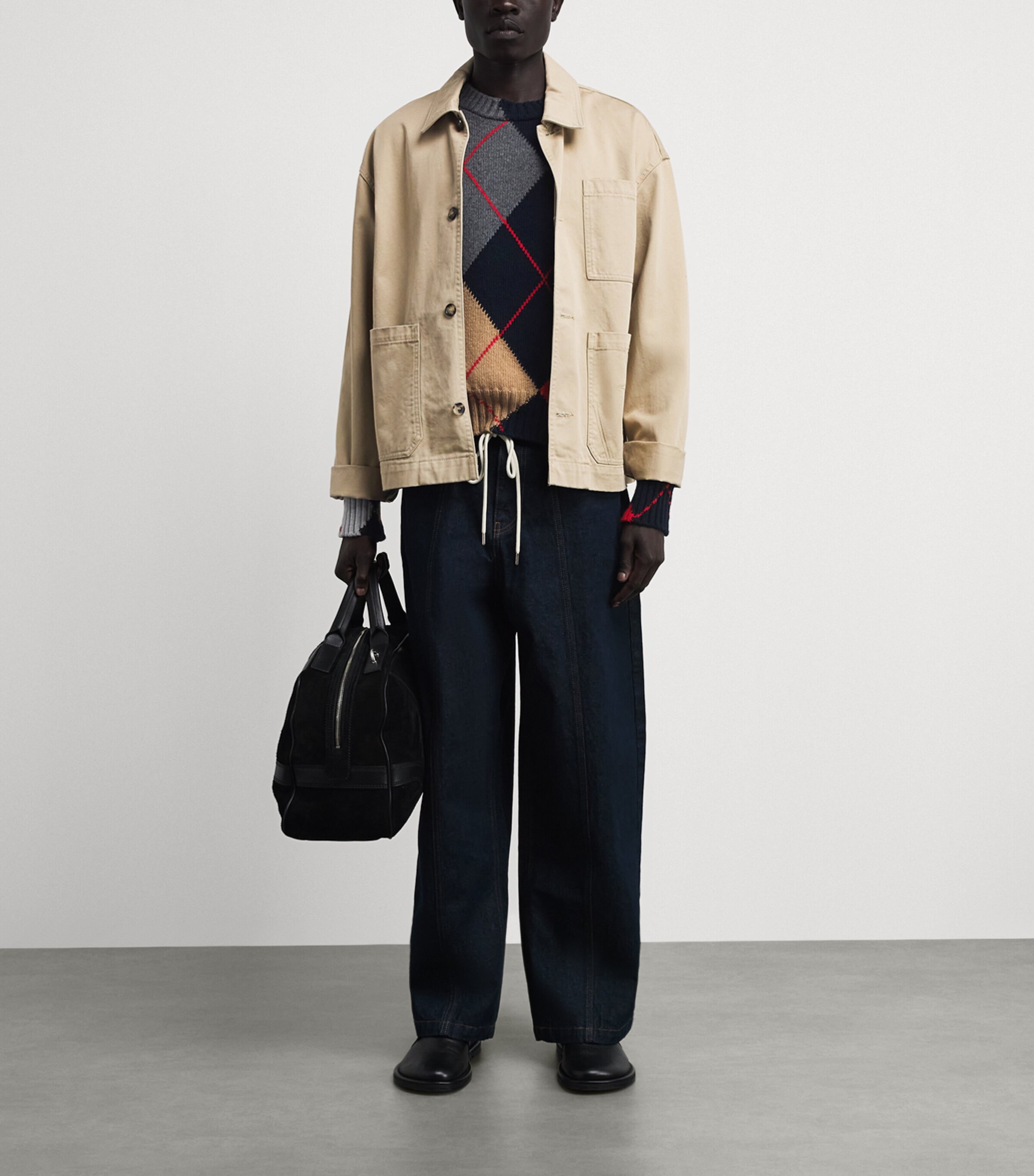 JW Anderson Mens x Pringle Wool Knitted Argyle Sweater Navy Image 2