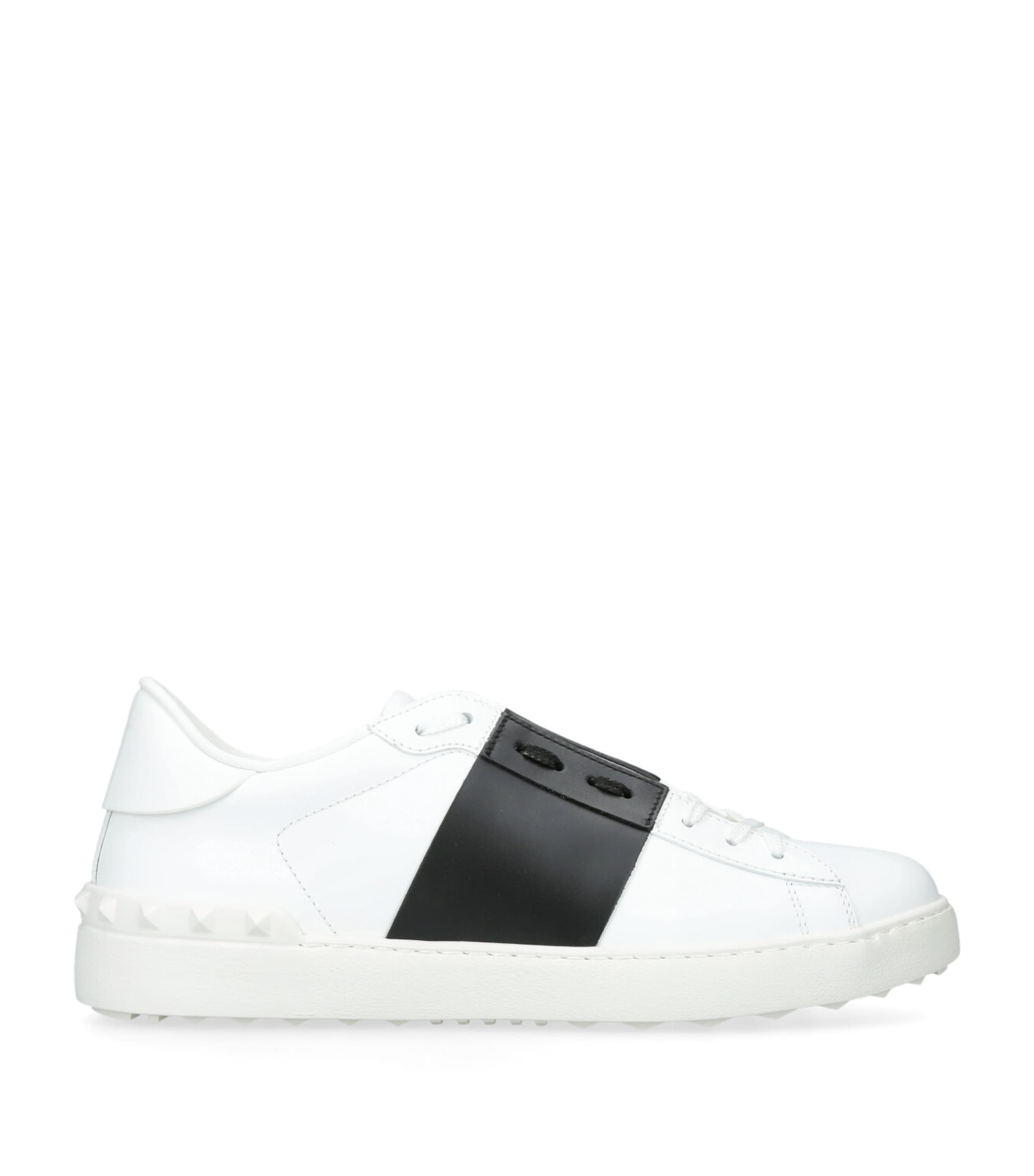 Valentino Garavani Open Leather Sneakers With Contrast Band And Stud Details Shoes In White