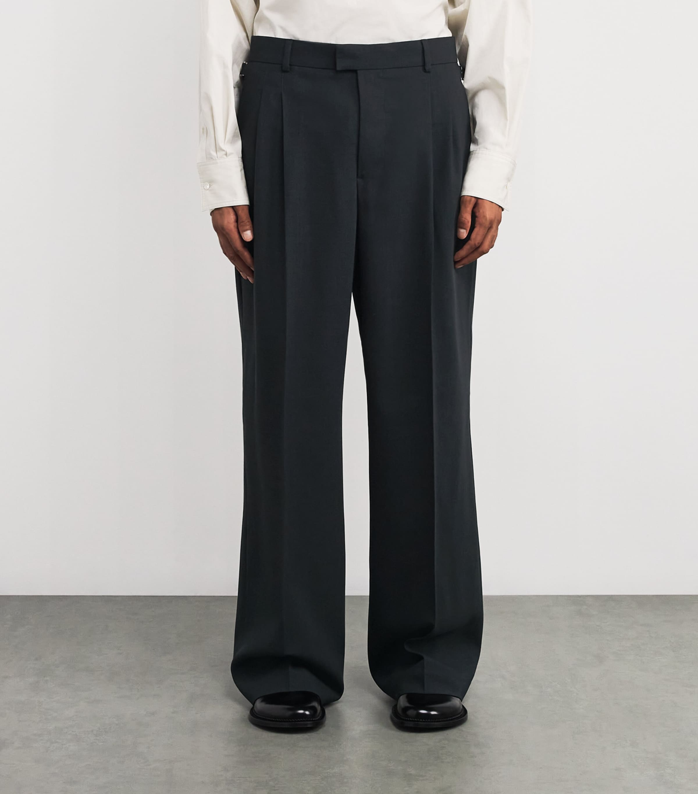 AMI Paris Black Virgin Wool Wide-Leg Trousers | Harrods UK