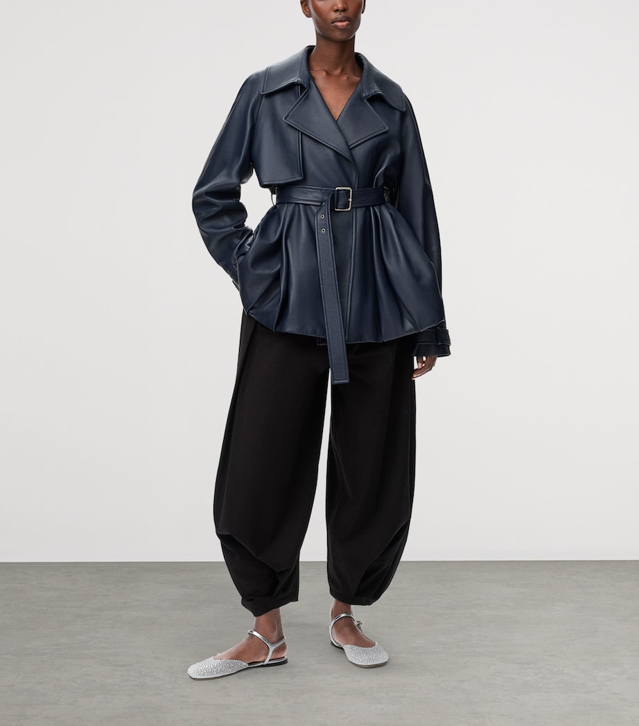 Cotton-Silk Draped Barrel-Leg Trousers BLACK Image 2