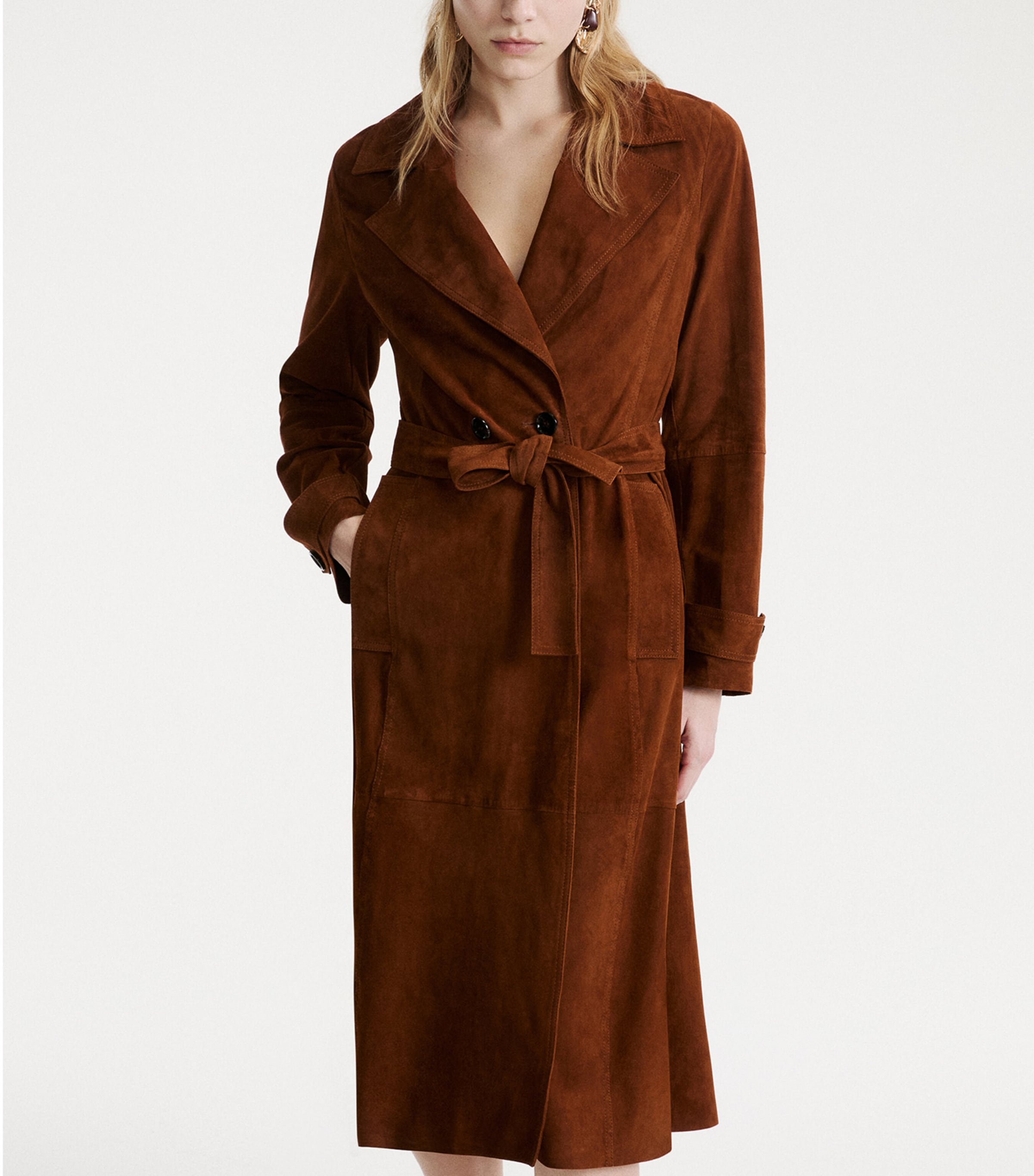 Marella Womens Suede Belted Coat Cognac Image 4