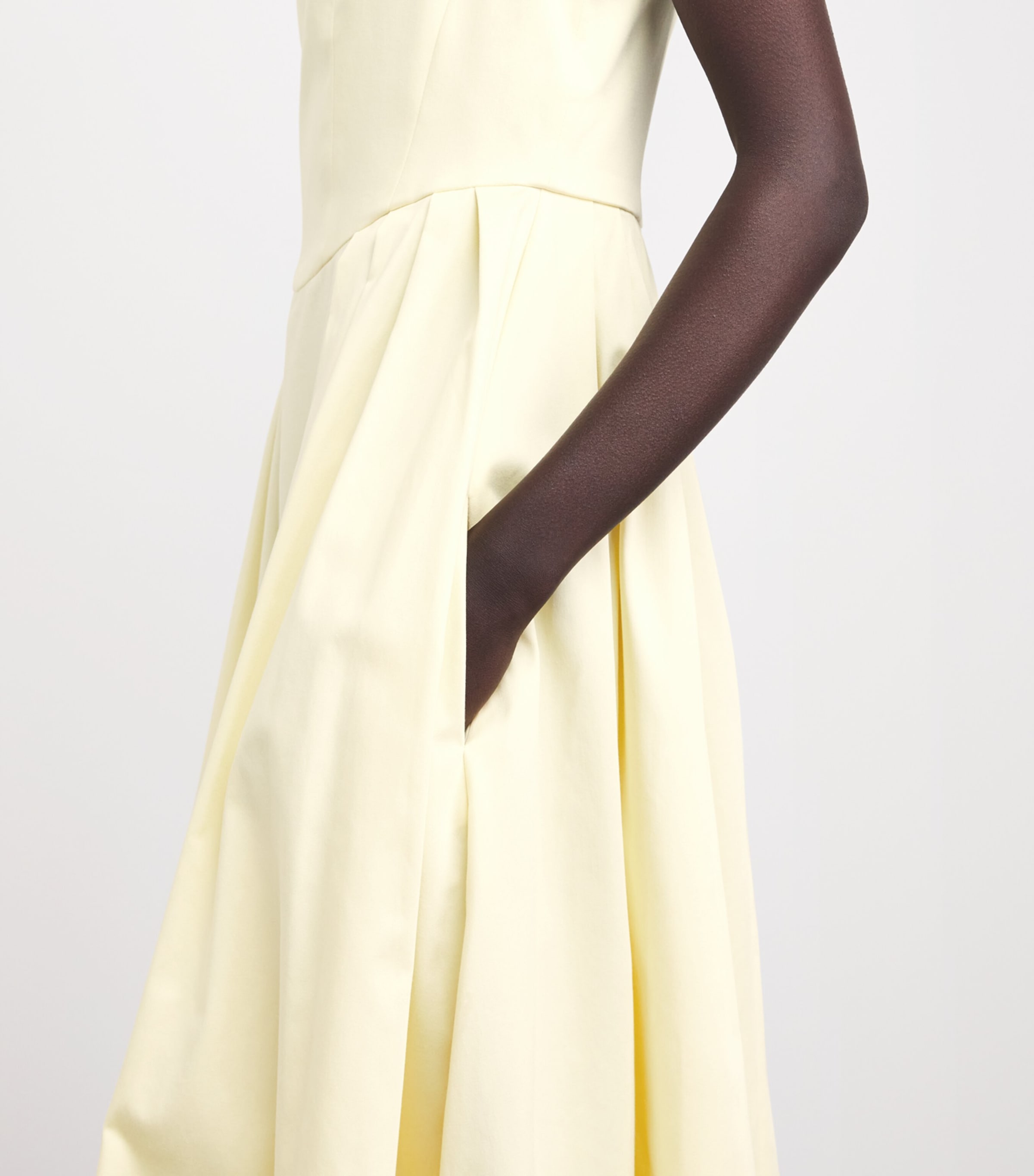 Maje Womens Stretch-Cotton Rhinestone-Trim Midi Dress Pale Yellow Image 5