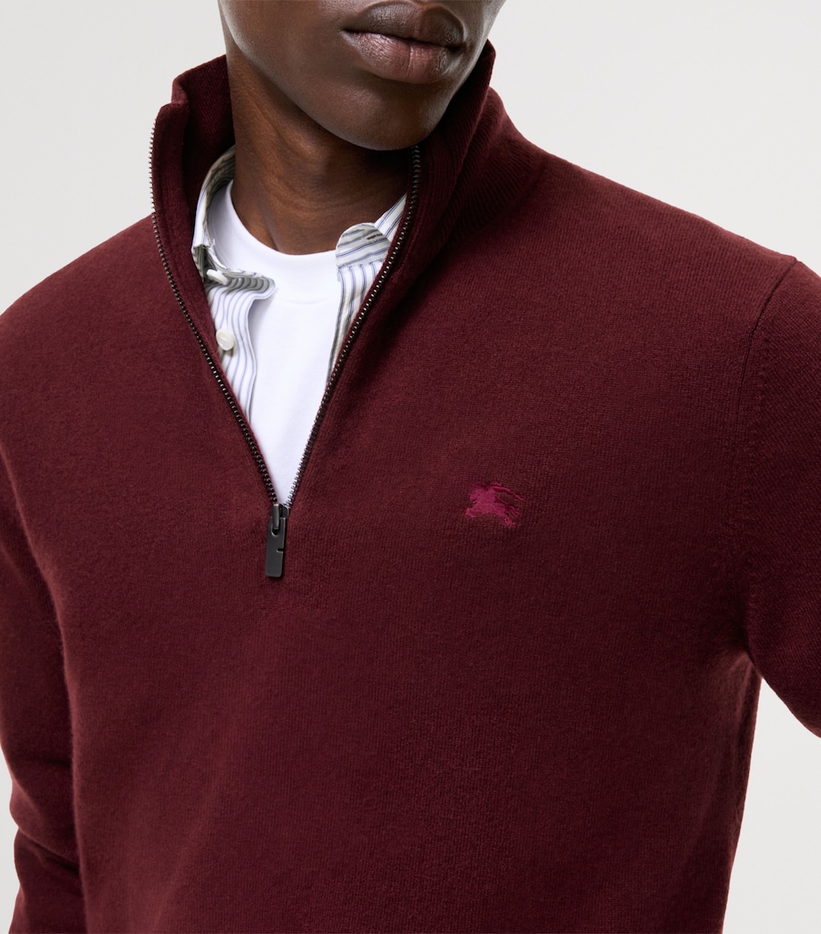 Burberry Mens Cashmere-Blend Quarter-Zip Slim Sweater Oxblood Red Image 3