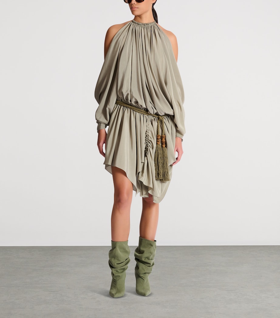 Balmain Womens Silk Crepe Draped Mini Dress Vert Laurier Image 7