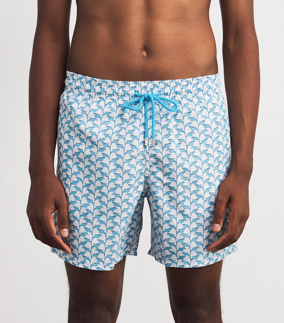 Cotton Shark Print Swim Shorts 010-WHITE Image 2