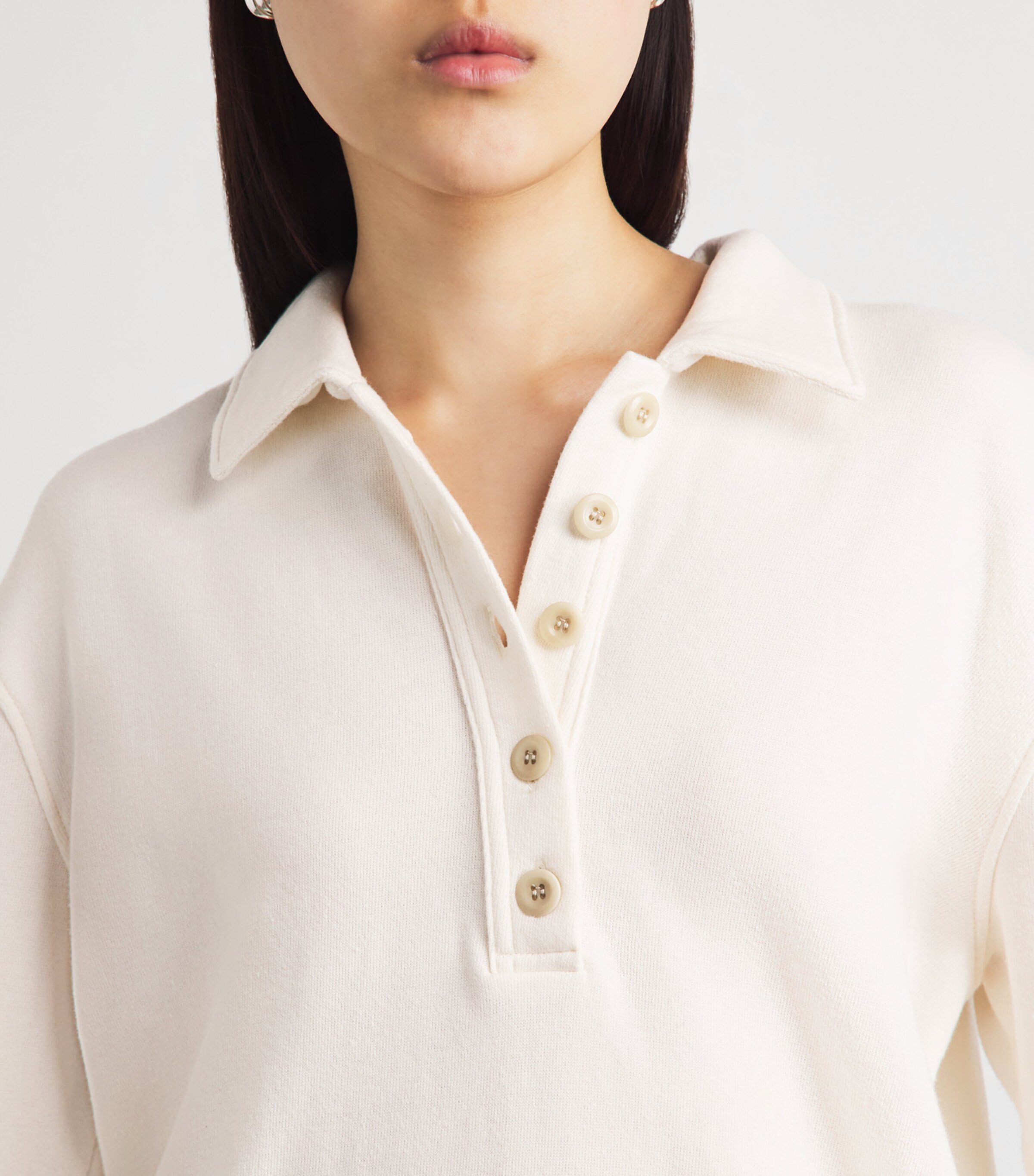 Citizens of Humanity Womens Fleece Vintage Long-Sleeve Polo Sweater Pashmina (off White) Image 3
