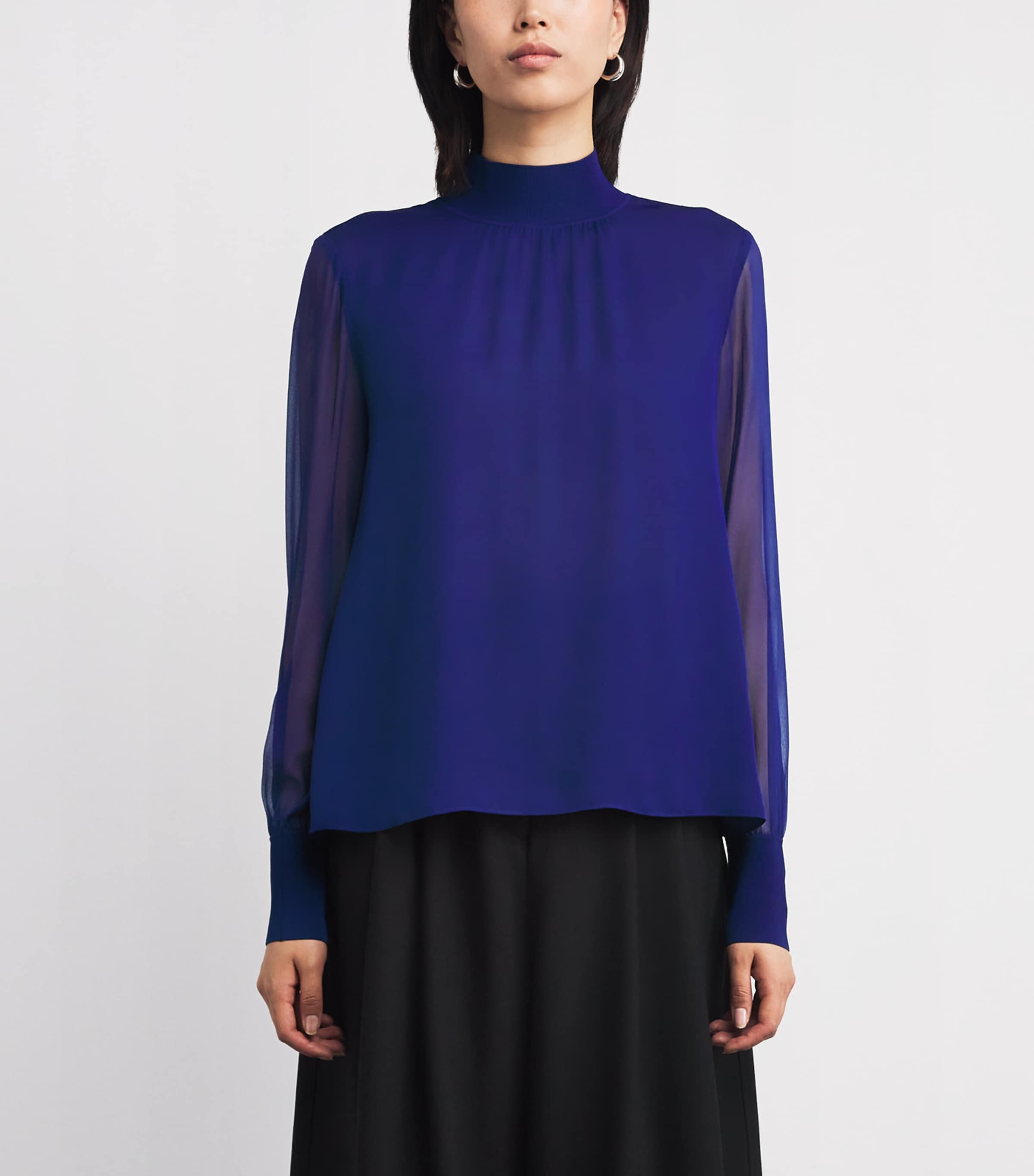 Silk Sheer-Sleeve Blouse JEWEL BLUE Image 3
