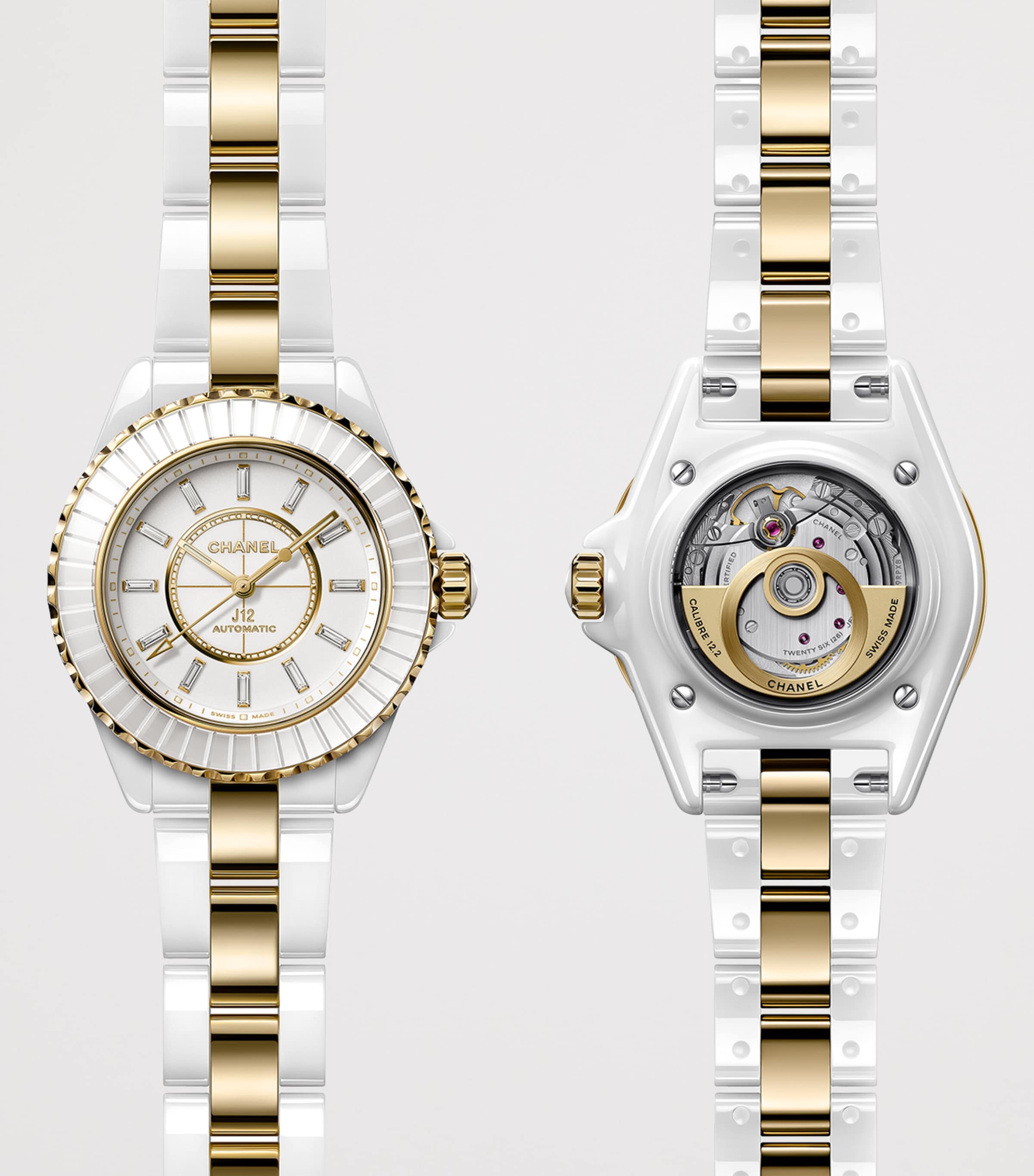 Yellow Gold, Ceramic and Diamond J12 Calibre 12.2 Watch 33mm WHITE Image 3