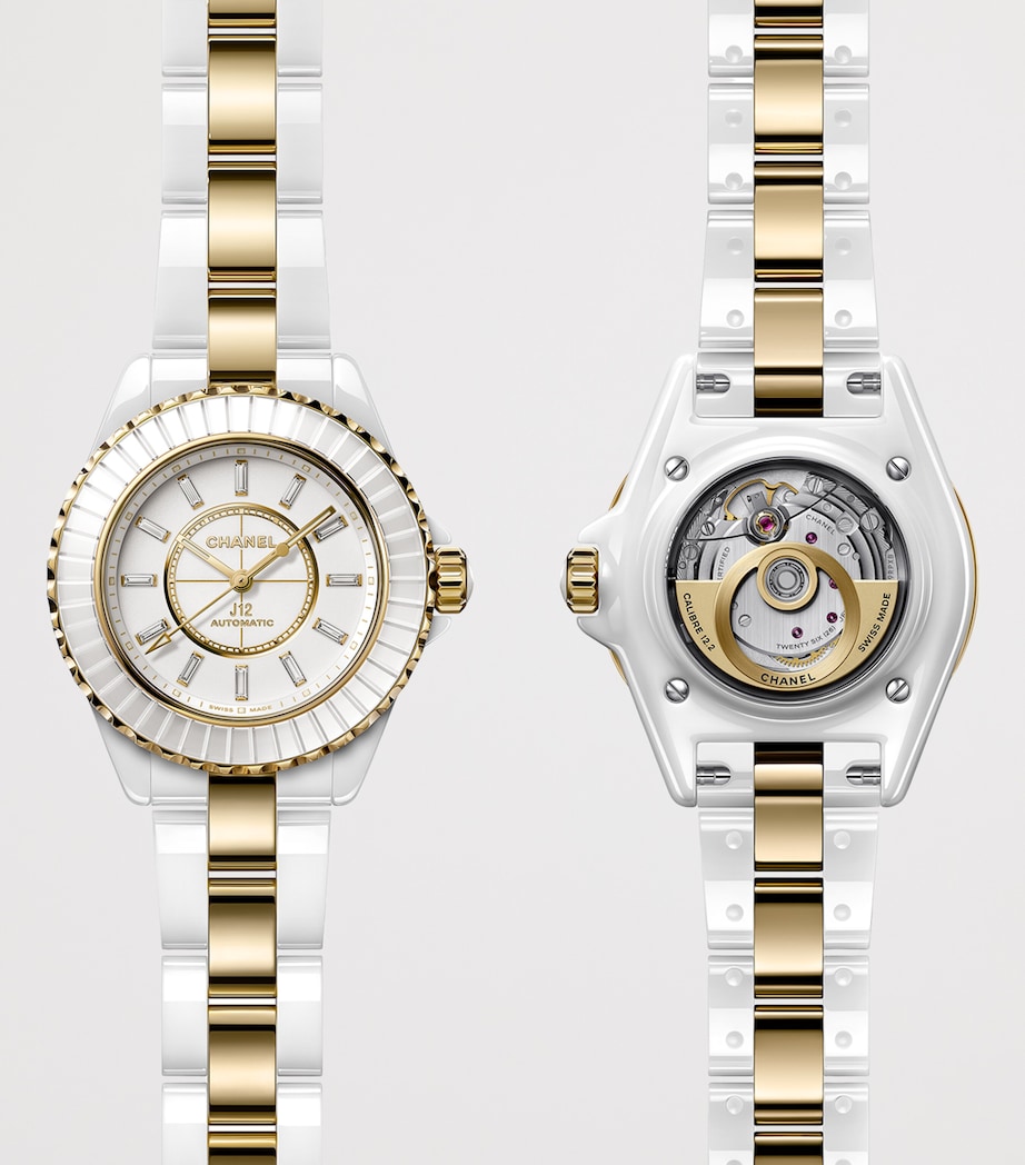 Yellow Gold, Ceramic and Diamond J12 Calibre 12.2 Watch 33mm WHITE Image 3