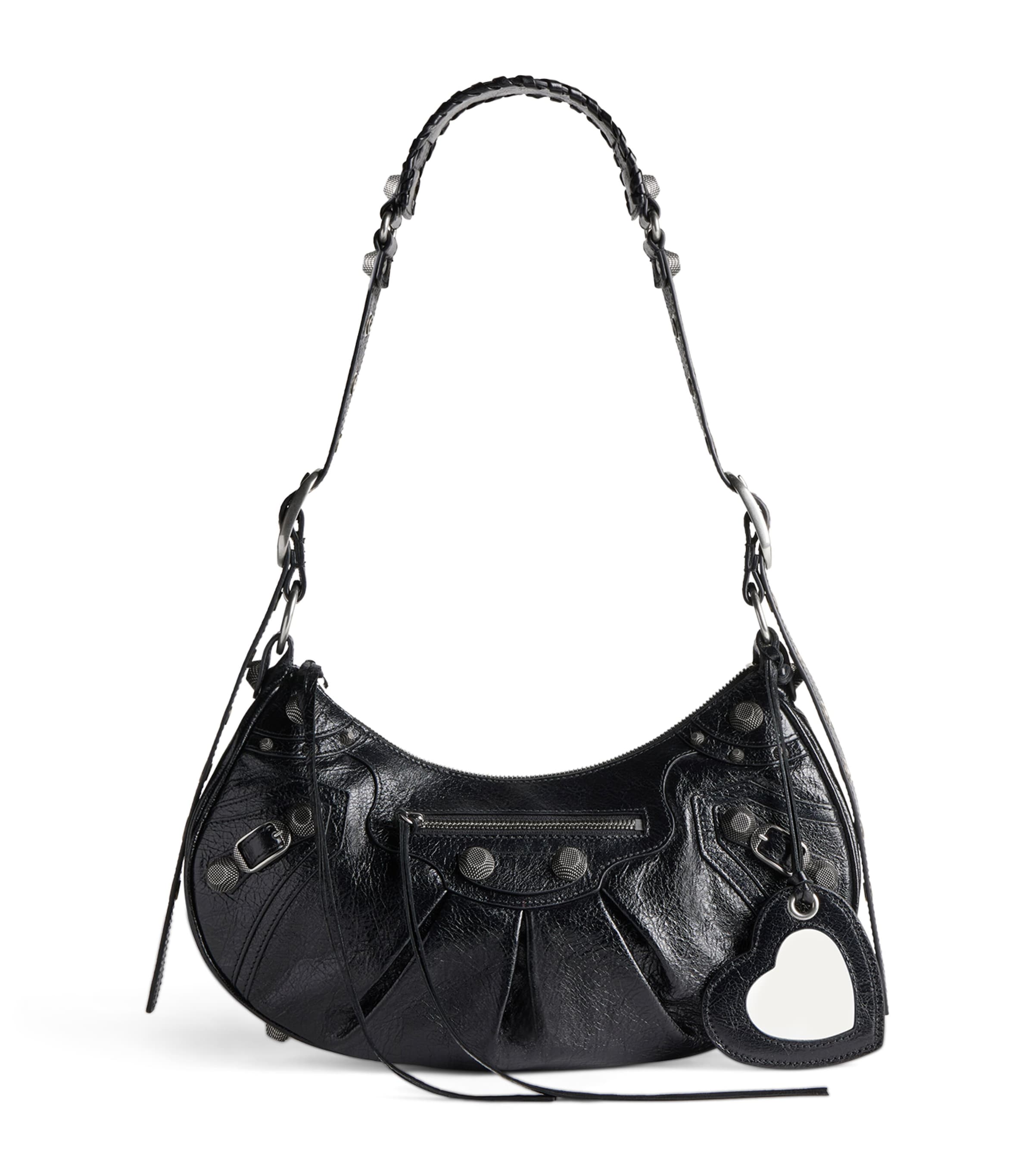 Balenciaga Green Leather Shoulder Handbag With Magnetic Closure And Metal Details In Black