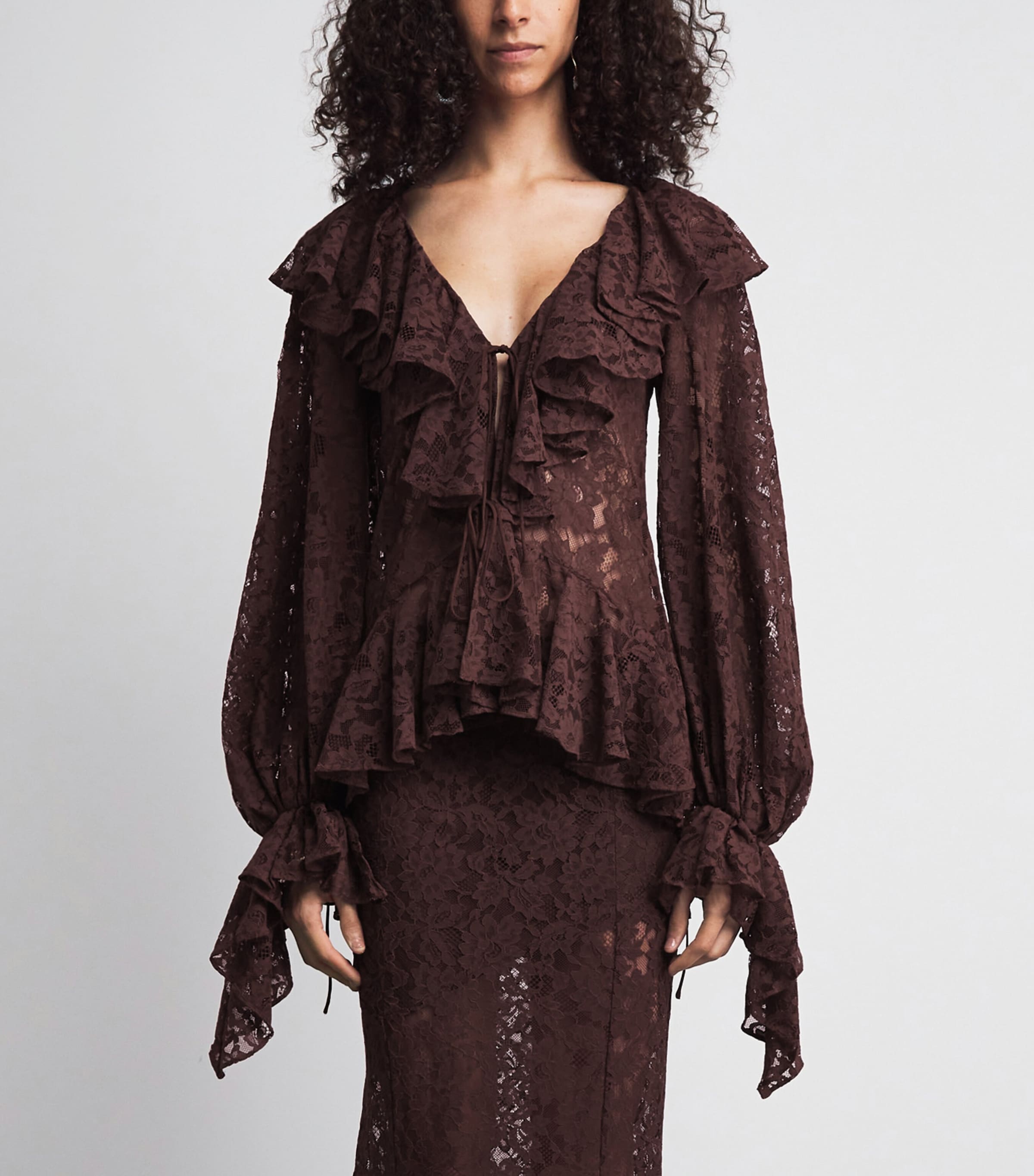 De La Vali Womens Lace Mija Blouse Brown Image 4